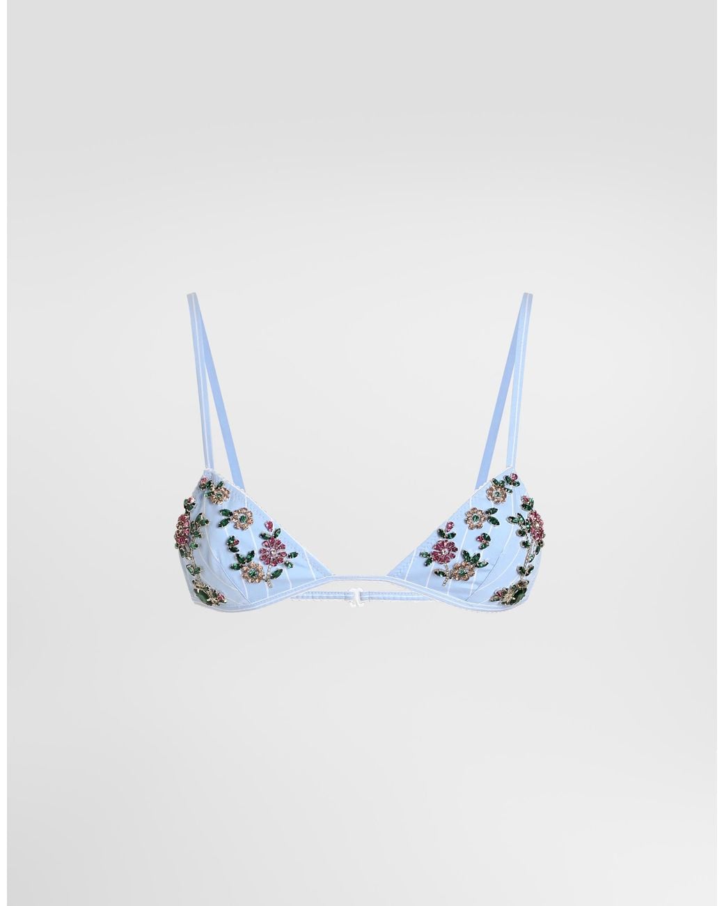 Dolce & Gabbana Blue Striped Poplin Bra With Embroidery