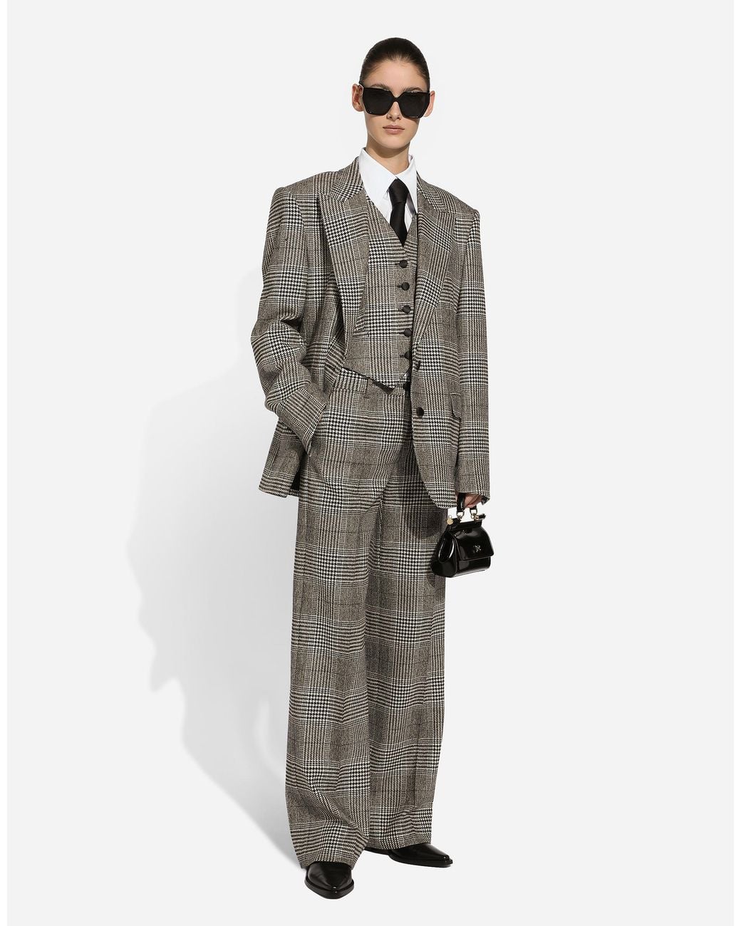 Dolce & Gabbana Gray Flared Glen Plaid Pants