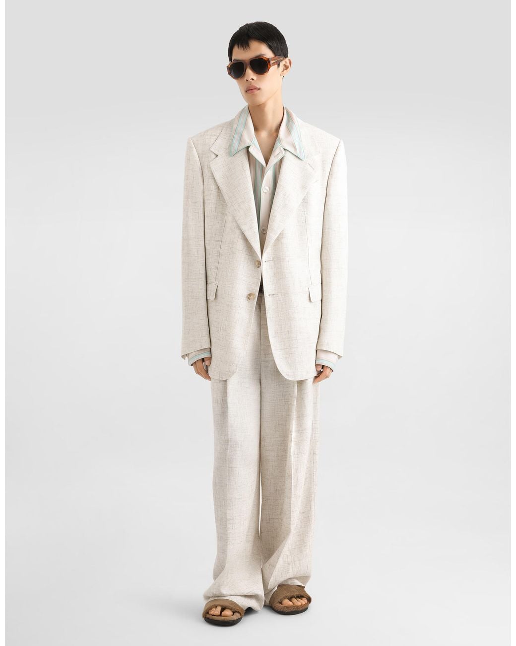 Dolce & Gabbana Natural Single-Breasted Tweed-Effect Linen And Viscose Jacket for men