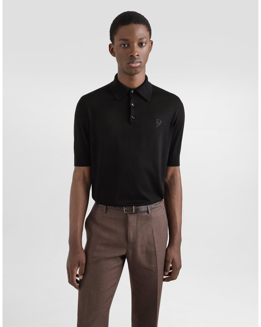 Dolce & Gabbana Black Silk Polo-Shirt With Logo Embroidery for men