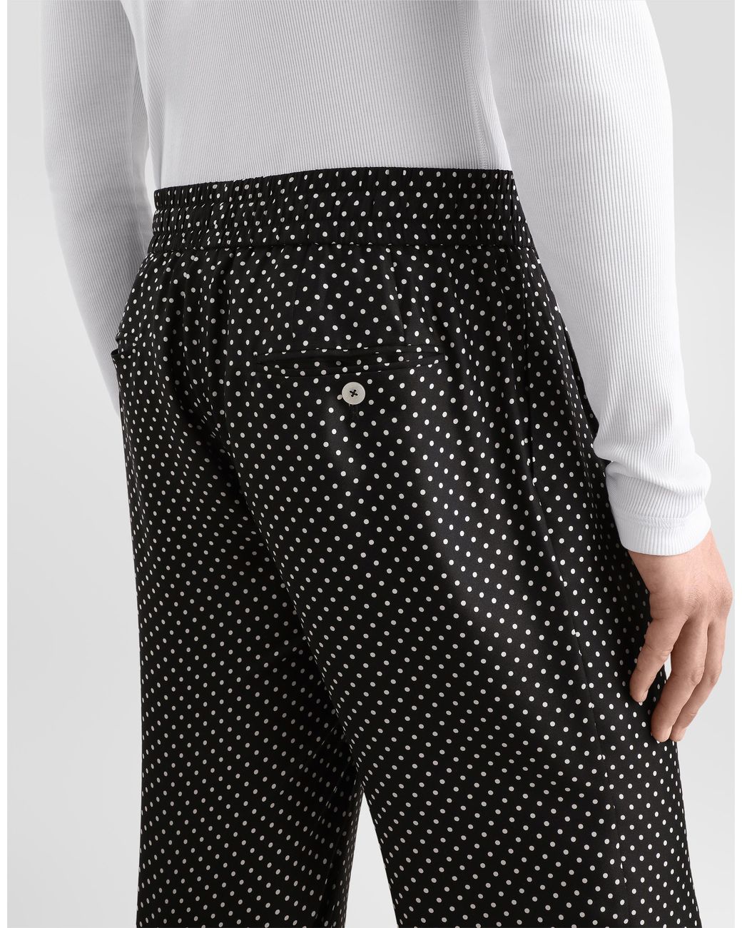 Dolce & Gabbana Gray Polka Dot-Print Silk Twill Trousers for men