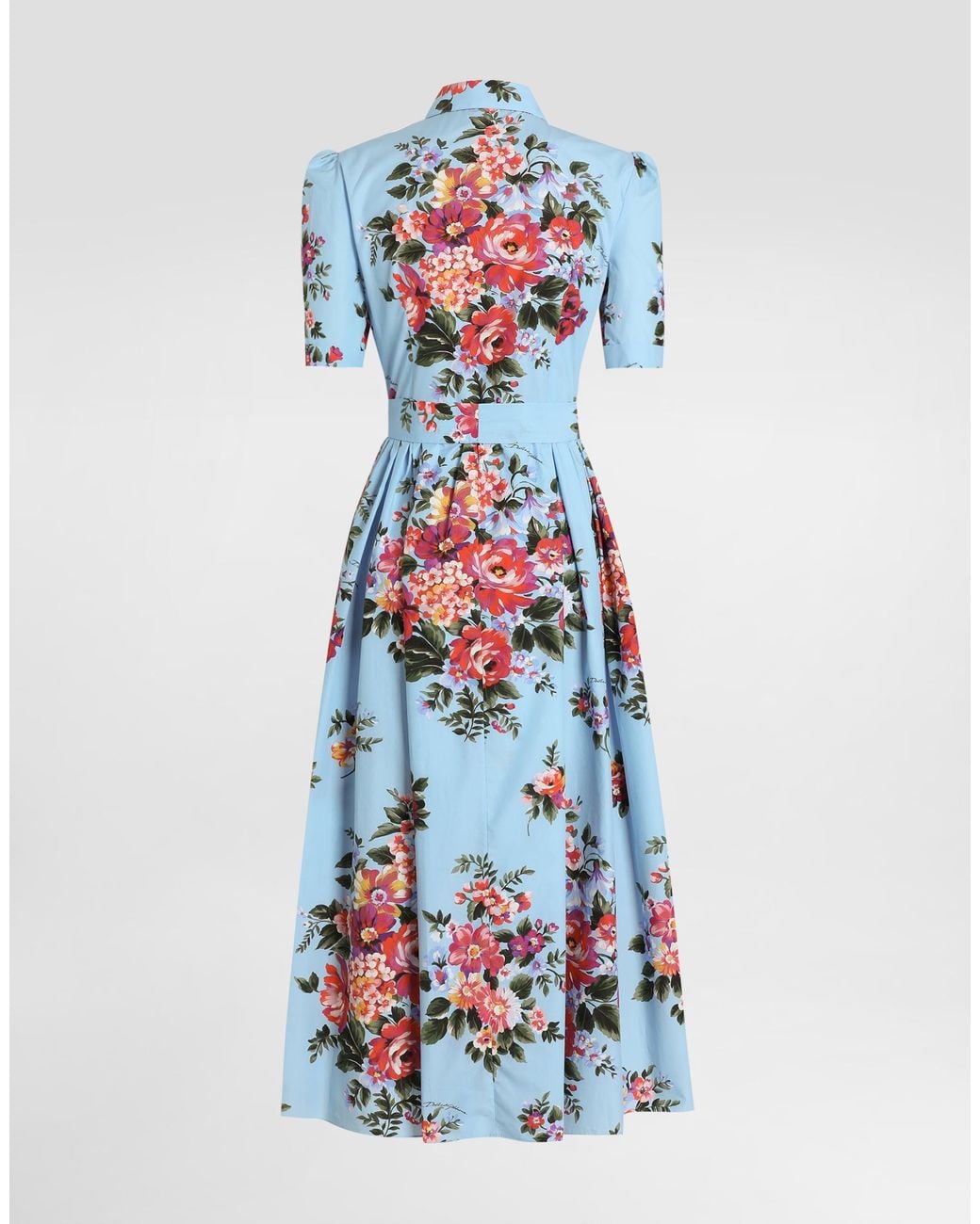 Dolce & Gabbana White Flower Bouquet-Print Poplin Shirt Dress