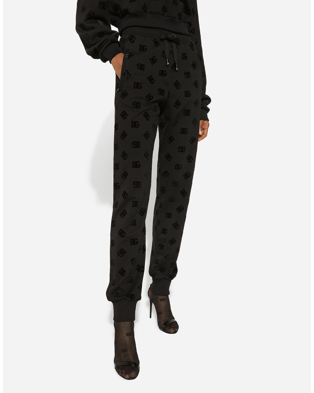 Dolce & Gabbana Black Jersey Jogging Pants With Flocked Dg Logo Print