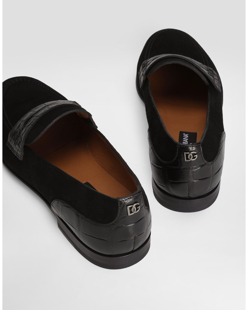 Dolce & Gabbana White Split Calfskin And Alligator Slippers for men