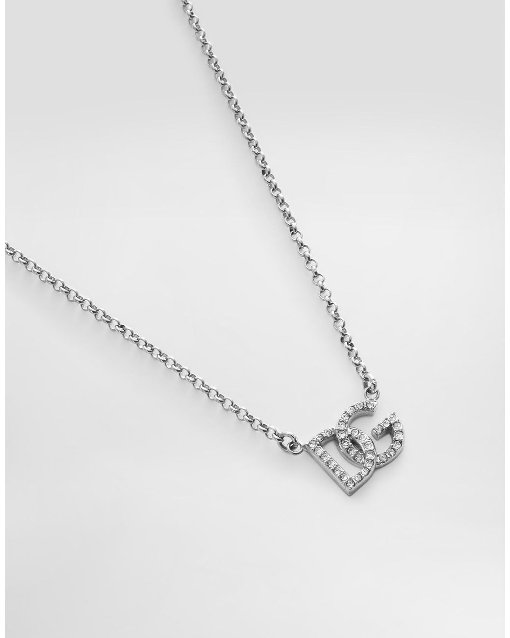 Dolce & Gabbana White Chain Necklace With Dg Logo for men