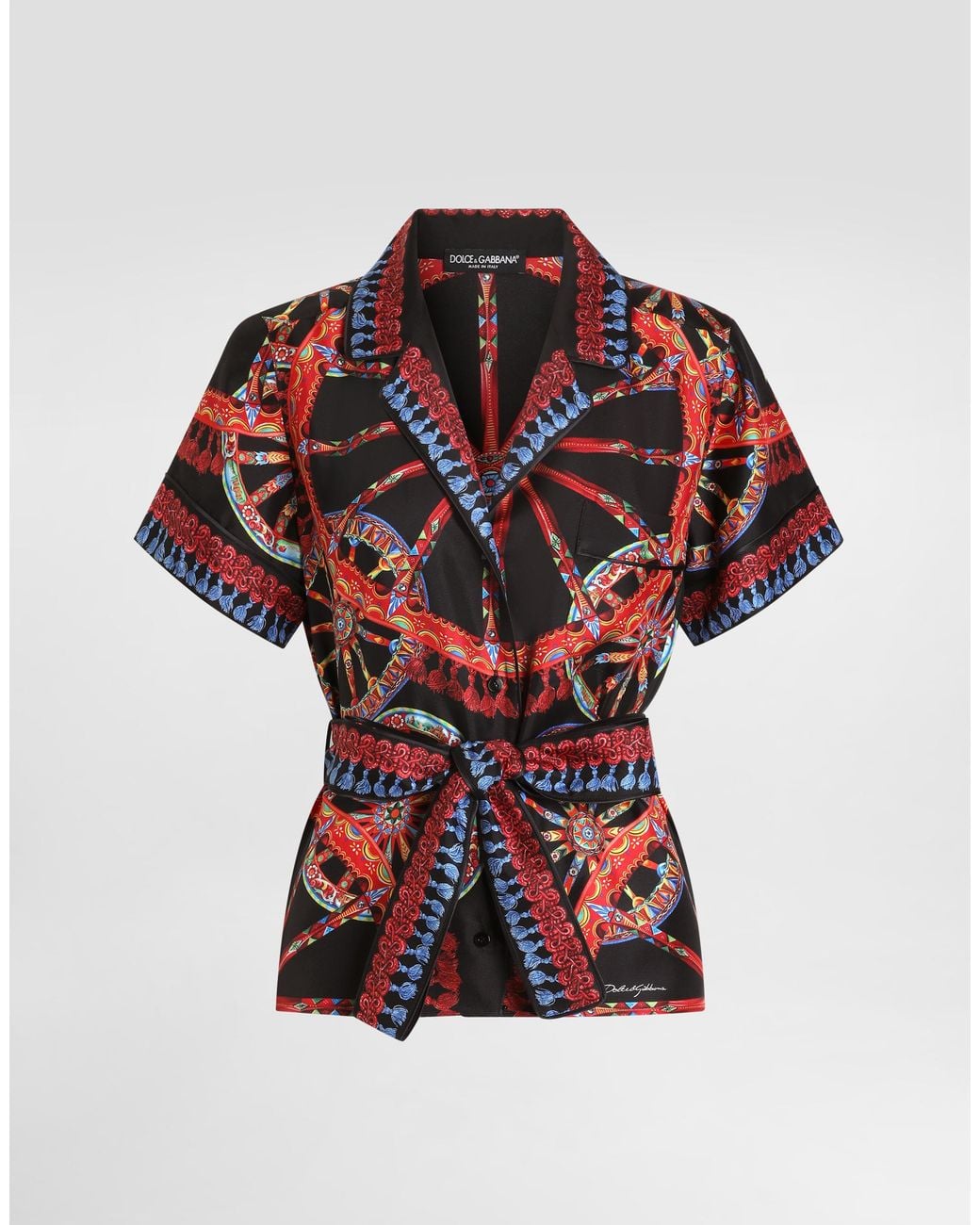 Dolce & Gabbana Red Carretto-Print Silk Twill Vanity Shirt