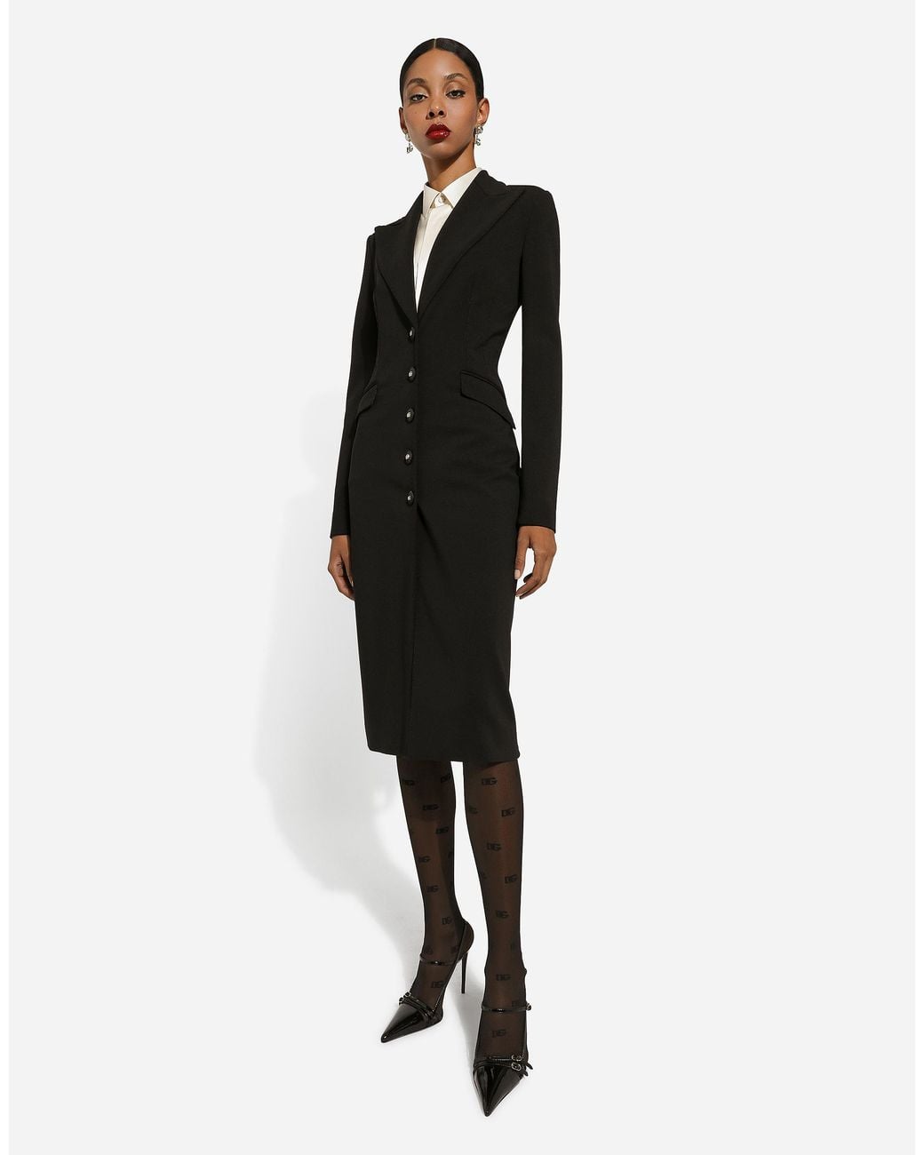 Dolce & Gabbana Black Jerseymantel Aus Milano Ripp