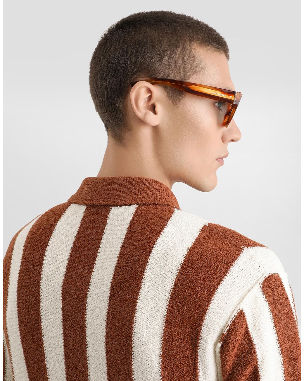 Dolce & Gabbana Brown Striped Knit Shirt for men