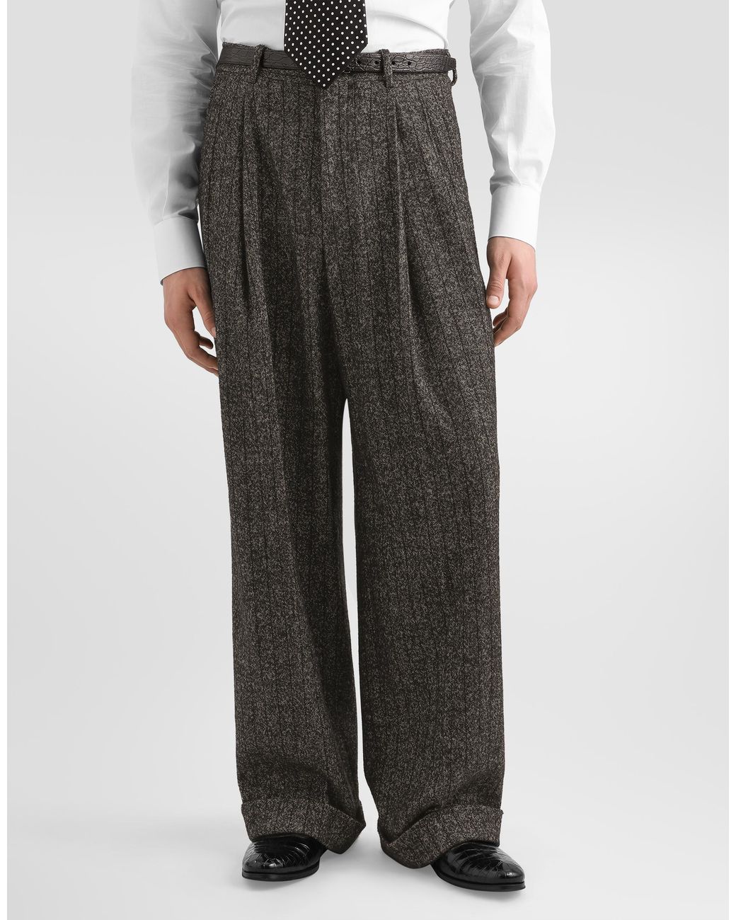 Dolce & Gabbana Gray Striped Wool Blend Trousers for men