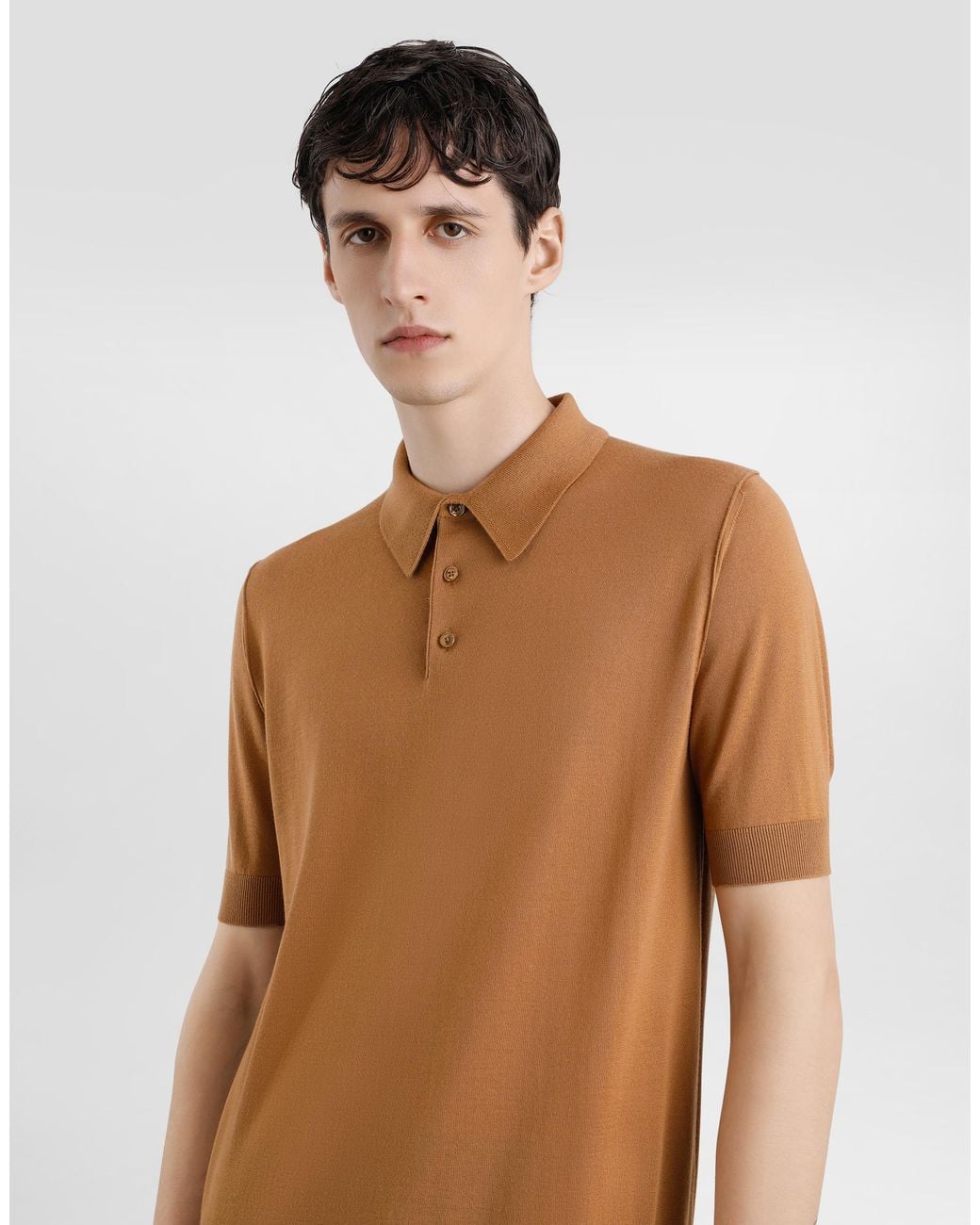 Dolce & Gabbana Brown Fine-Gauge Cashmere Polo Shirt for men
