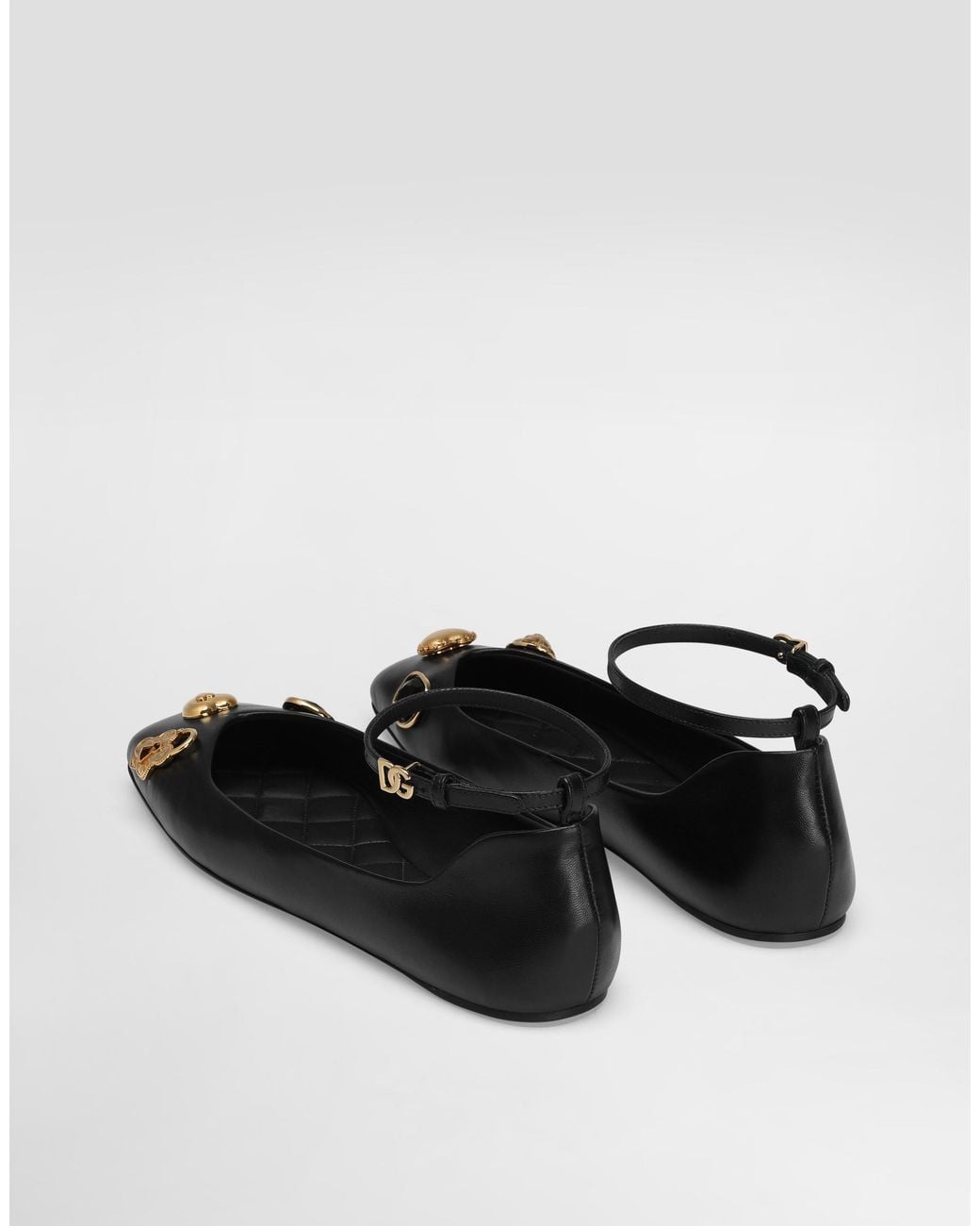 Dolce & Gabbana Black Leather Ballet Flats With Embroidery