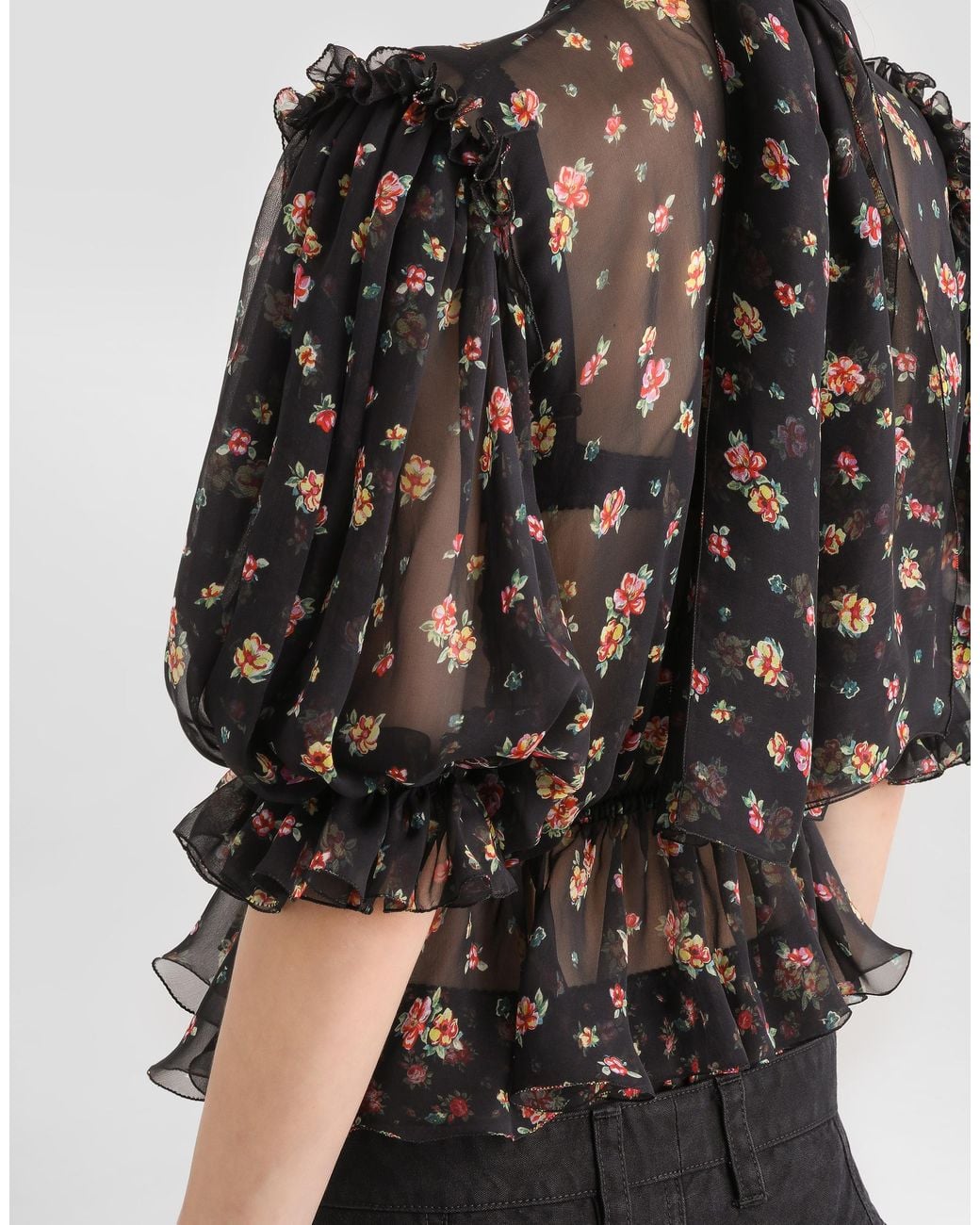 Dolce & Gabbana Black Small Floral-Print Chiffon Top