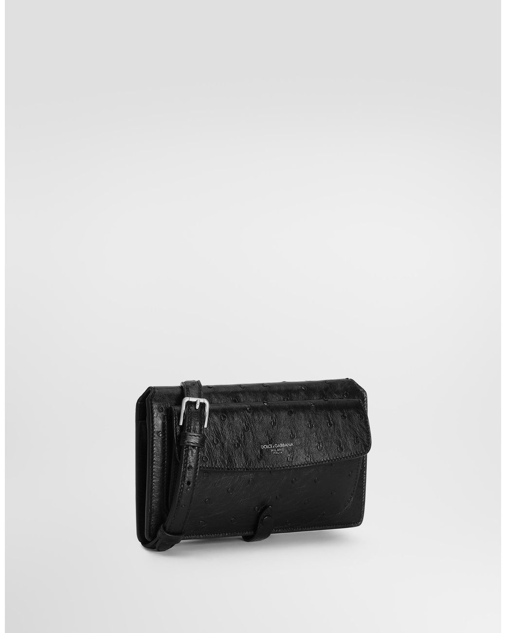 Dolce & Gabbana Black Ostrich Leather Crossbody Minibag for men