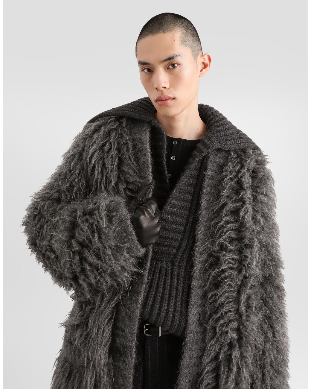 Dolce & Gabbana Gray Fur-Effect Mohair Cardigan for men
