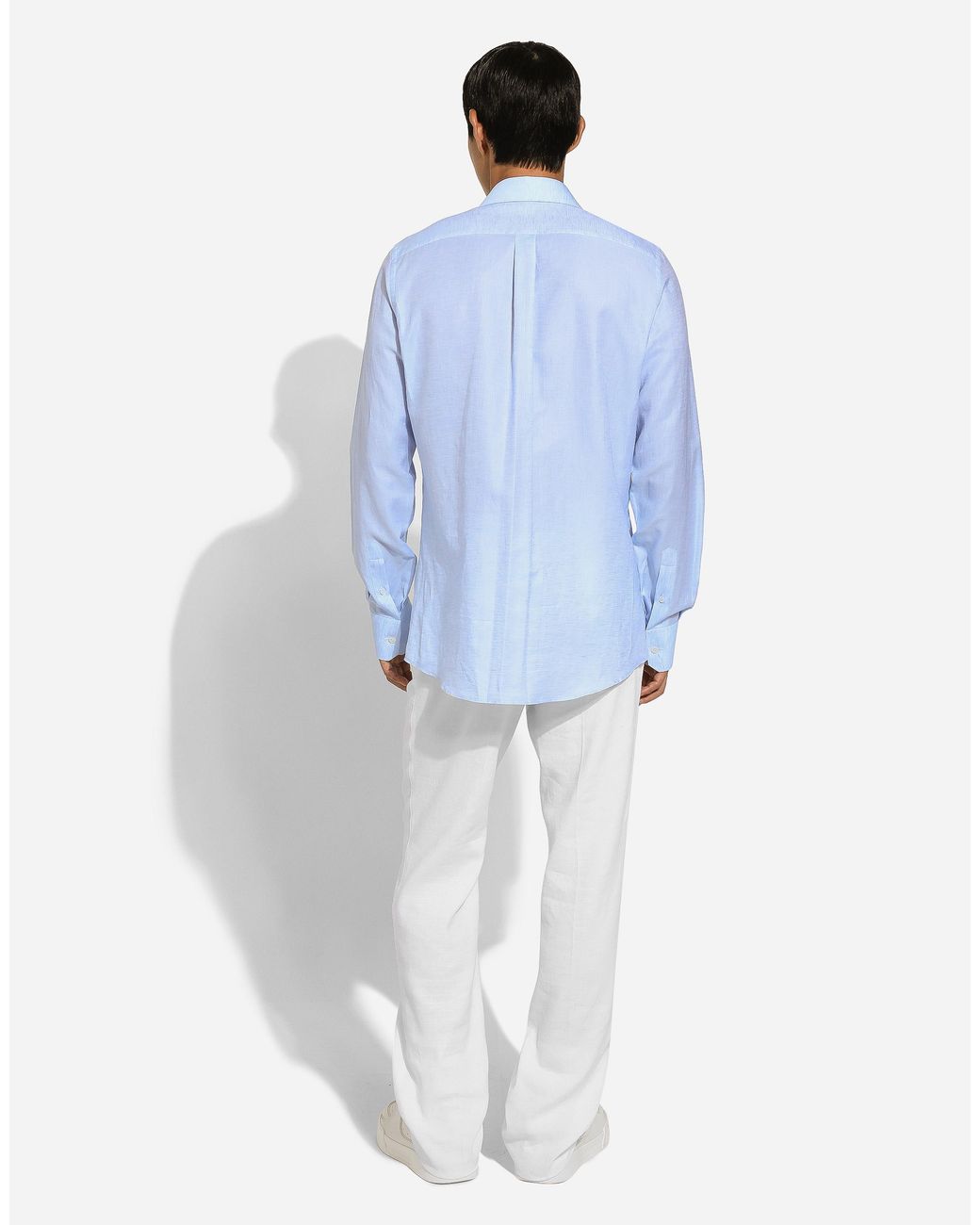 Dolce & Gabbana Blue Cotton And Linen Martini-Fit Shirt for men