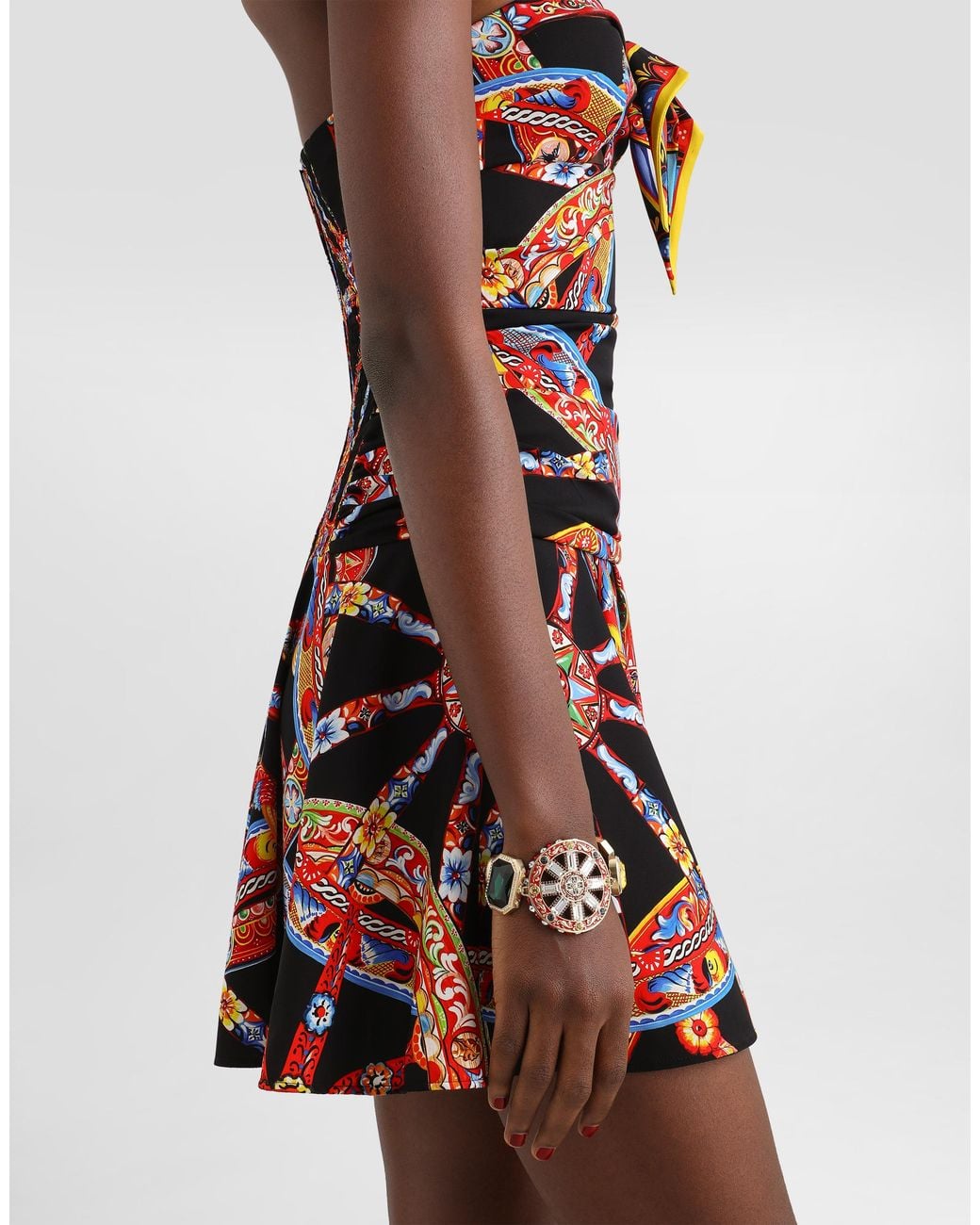 Dolce & Gabbana Red Carretto-Print Charmeuse Mini Dress