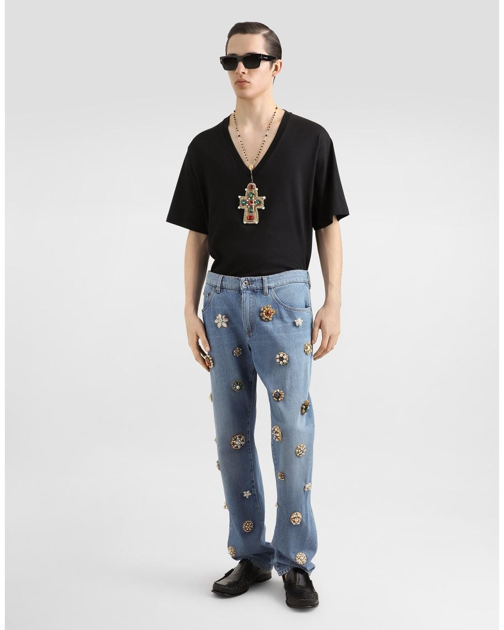 Dolce & Gabbana Blue Classic Cotton Jeans With Tag And Bejeweled Details for men