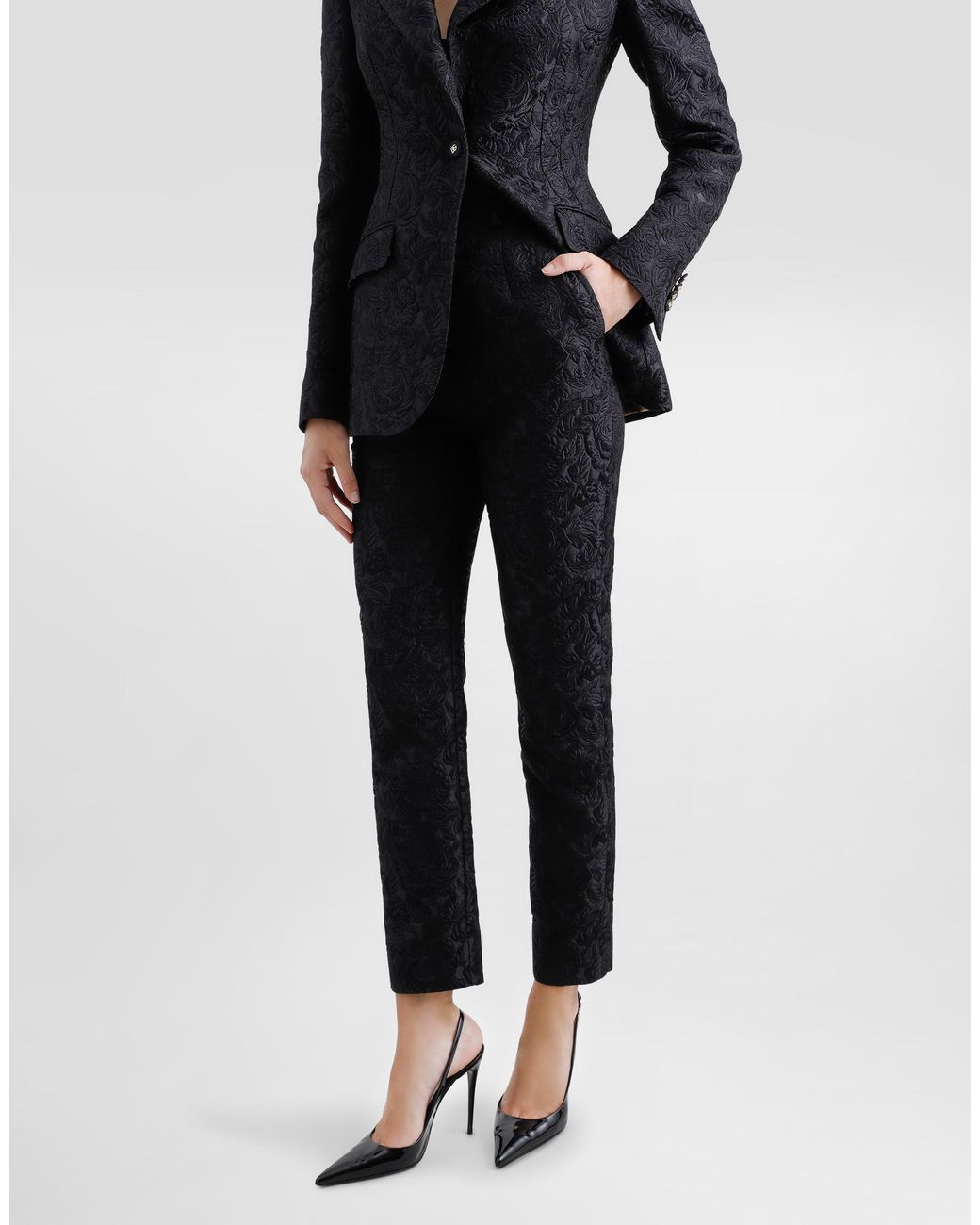 Dolce & Gabbana Blue Tailored Quilted Floral Jacquard Pants