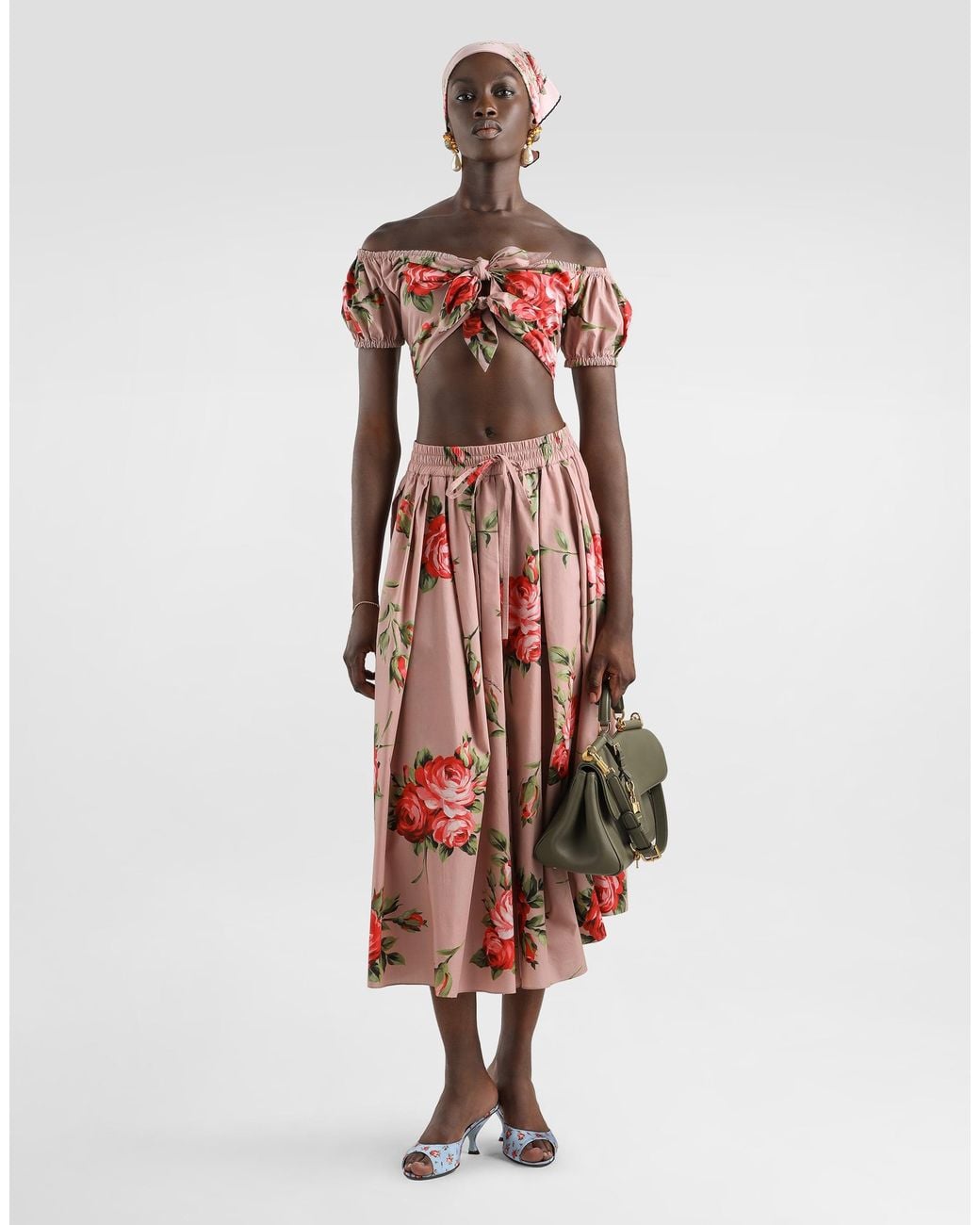 Dolce & Gabbana Multicolor Rose Bouquet-Print Midi Skirt