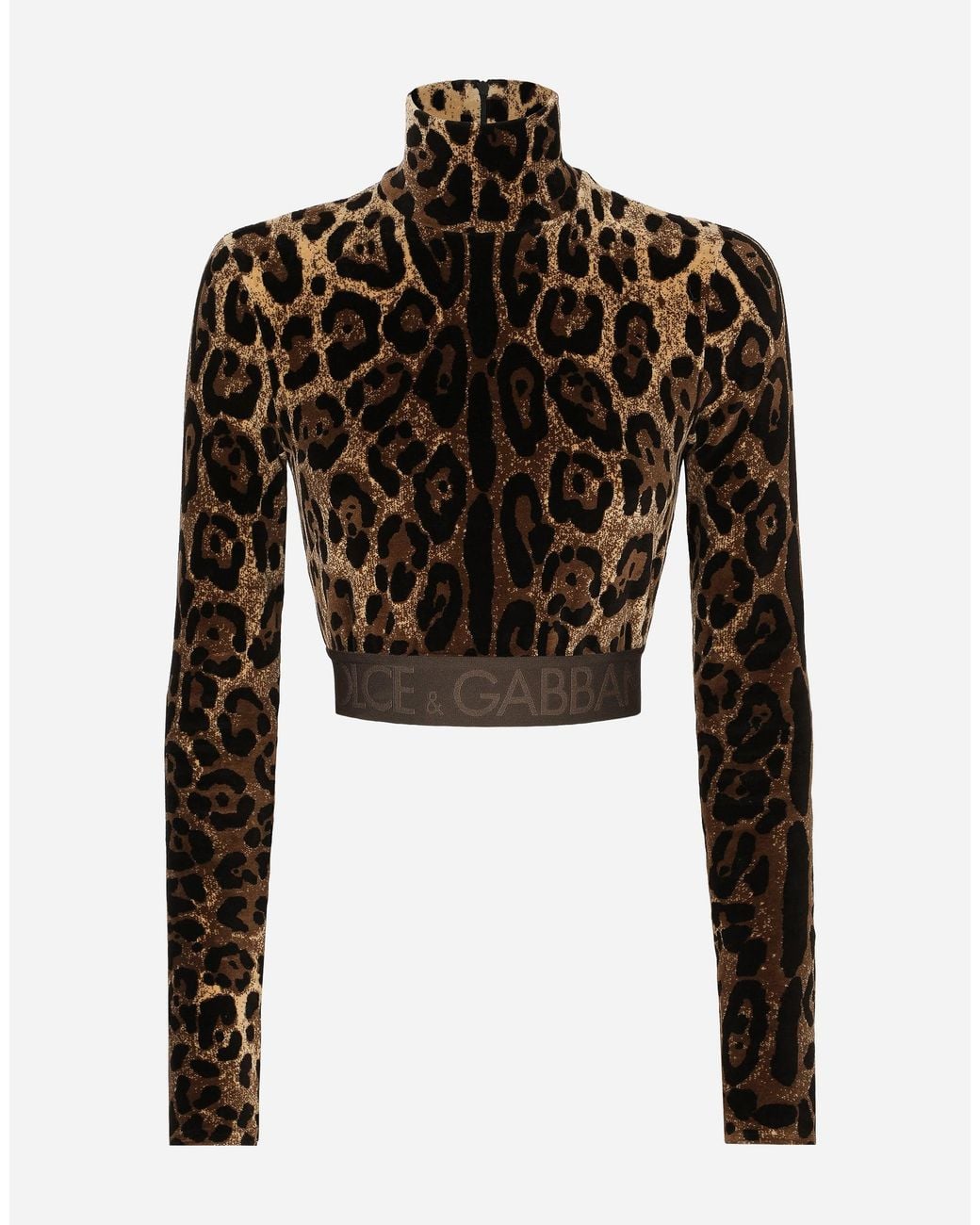Dolce & Gabbana Black Chenille Turtle-Neck Top With Jacquard Leopard Design
