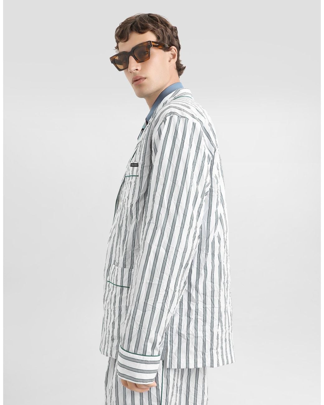 Dolce & Gabbana White Crinkled Striped Poplin Vanity Robe for men