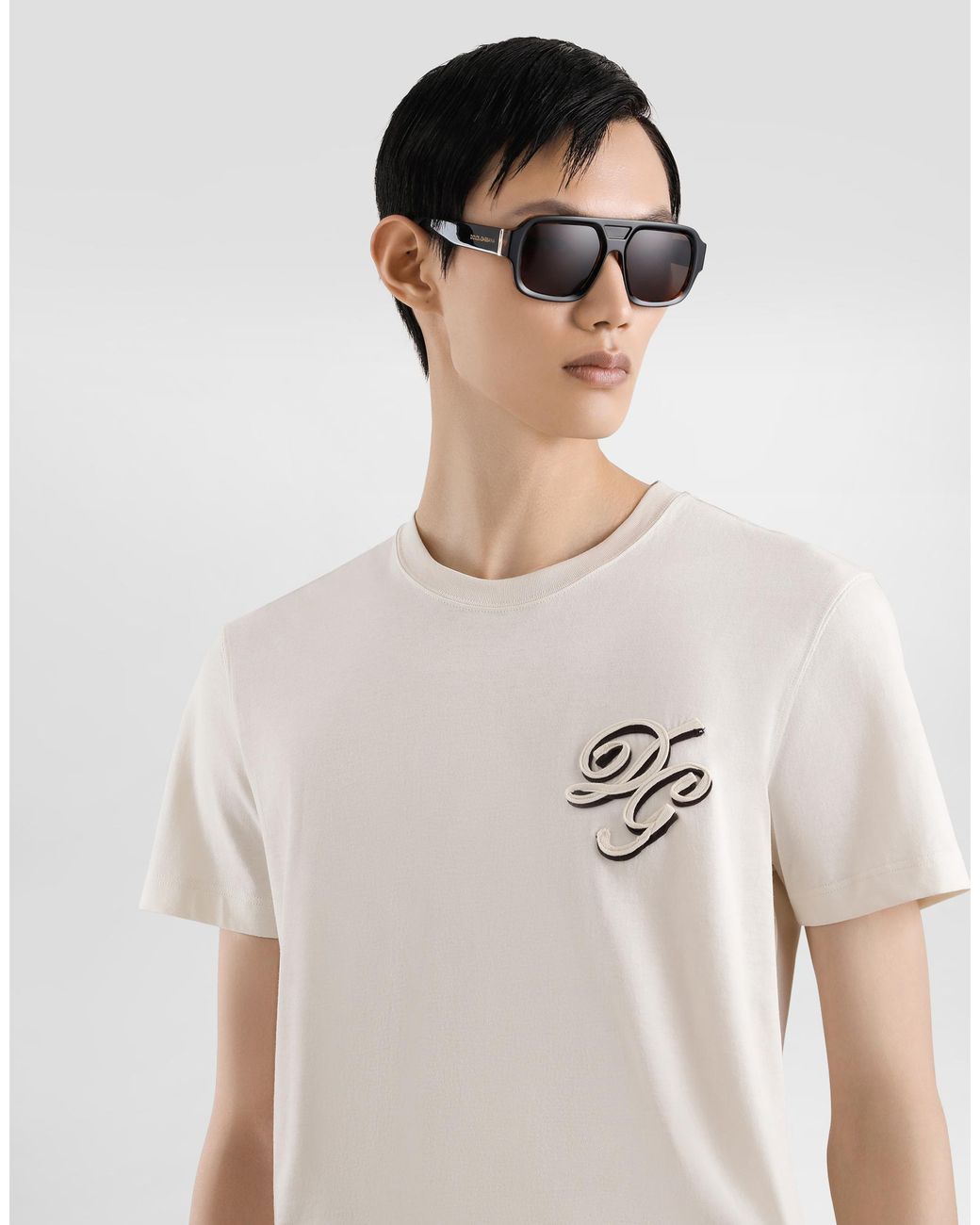 Dolce & Gabbana White T-Shirt With Embroidered Logo for men