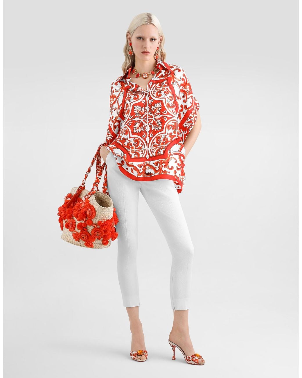 Chemise En Soie À Imprimé Majolique Dolce & Gabbana en coloris Red