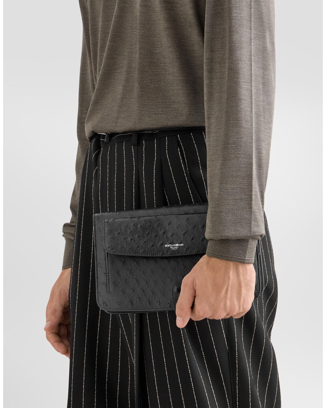 Dolce & Gabbana Gray Ostrich Leather Clutch for men