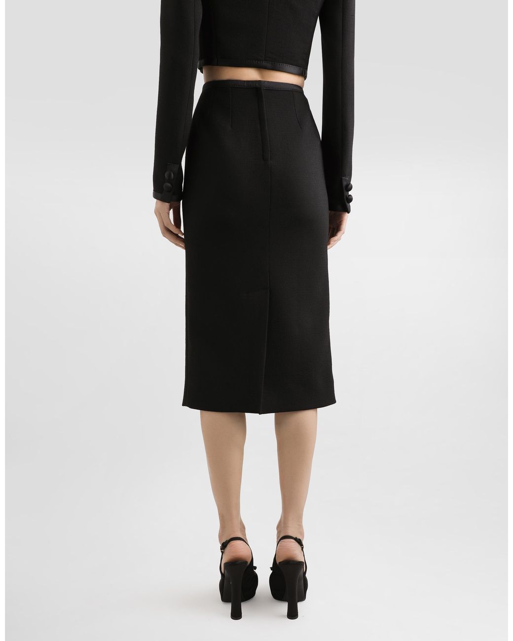 Dolce & Gabbana Black Wool Crepe Calf-Length Pencil Dress