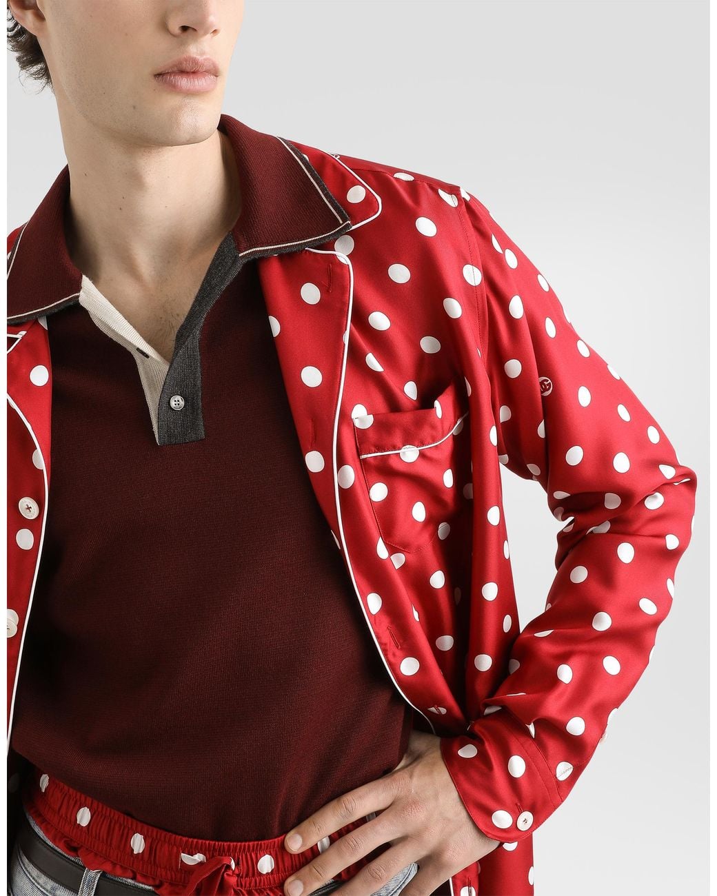 Dolce & Gabbana Red Polka Dot-Print Silk Twill Vanity Shirt for men