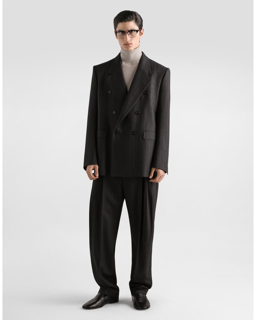 Dolce & Gabbana Black Palermo Double-Breasted Pinstripe Wool Jacket for men