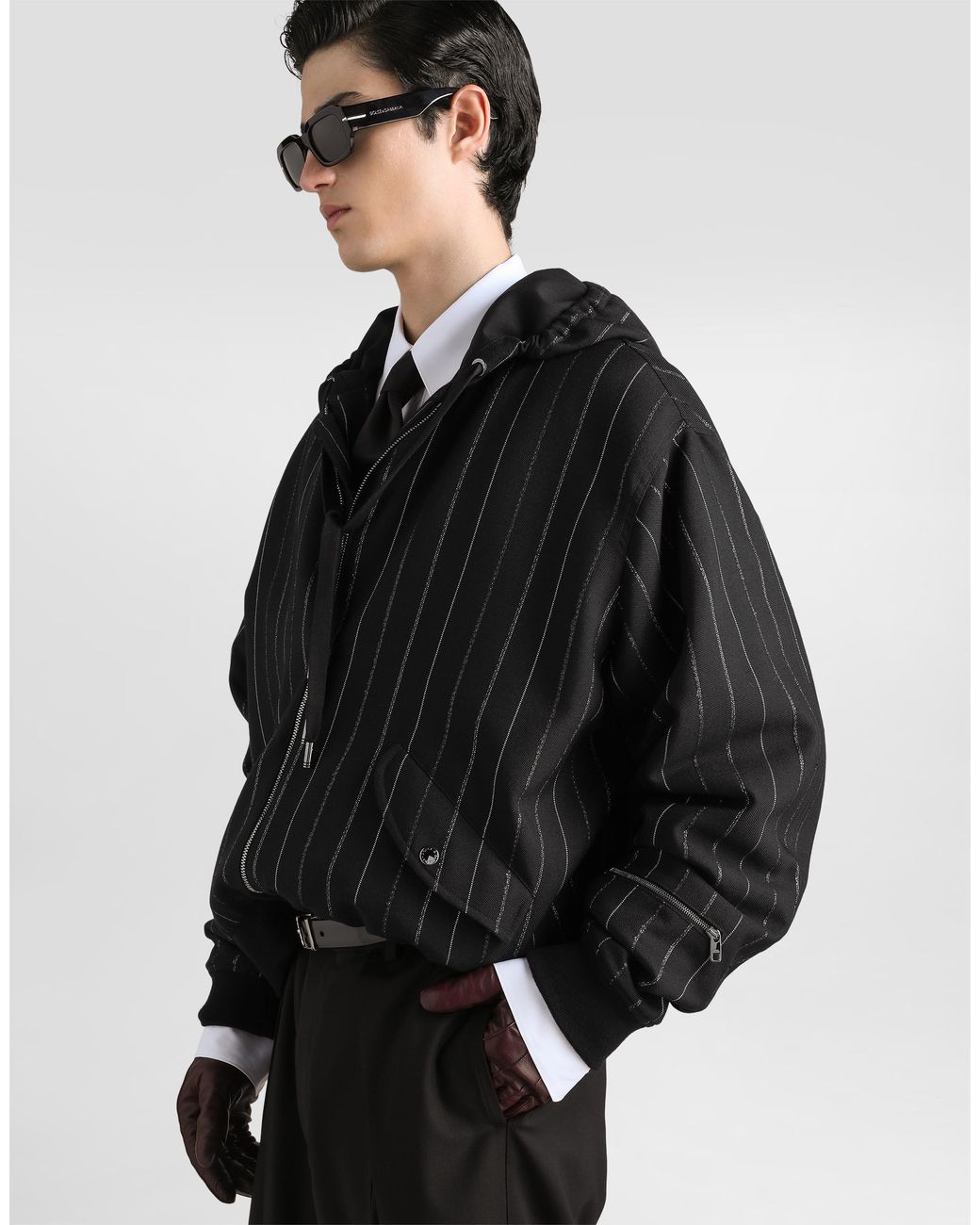 Dolce & Gabbana Black Padded Pinstripe Bomber Jacket for men