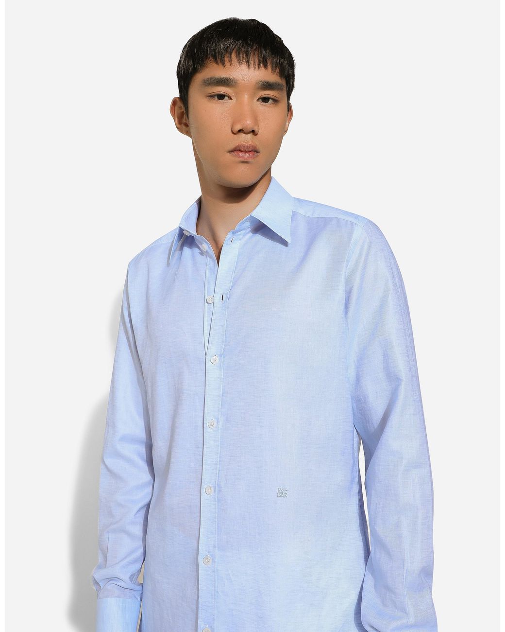 Dolce & Gabbana Blue Cotton And Linen Martini-Fit Shirt for men