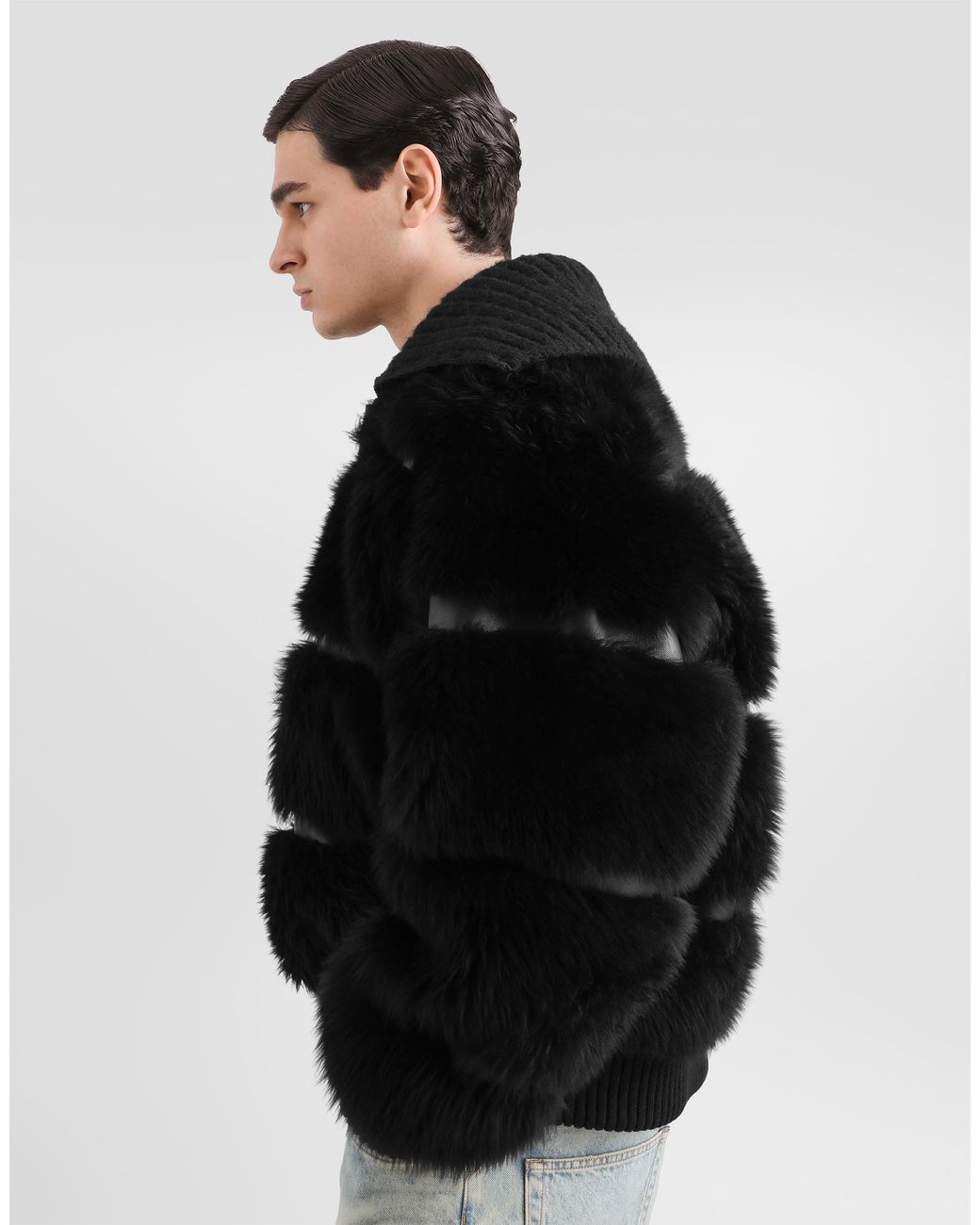 Dolce & Gabbana Black Fur Bomber Jacket for men