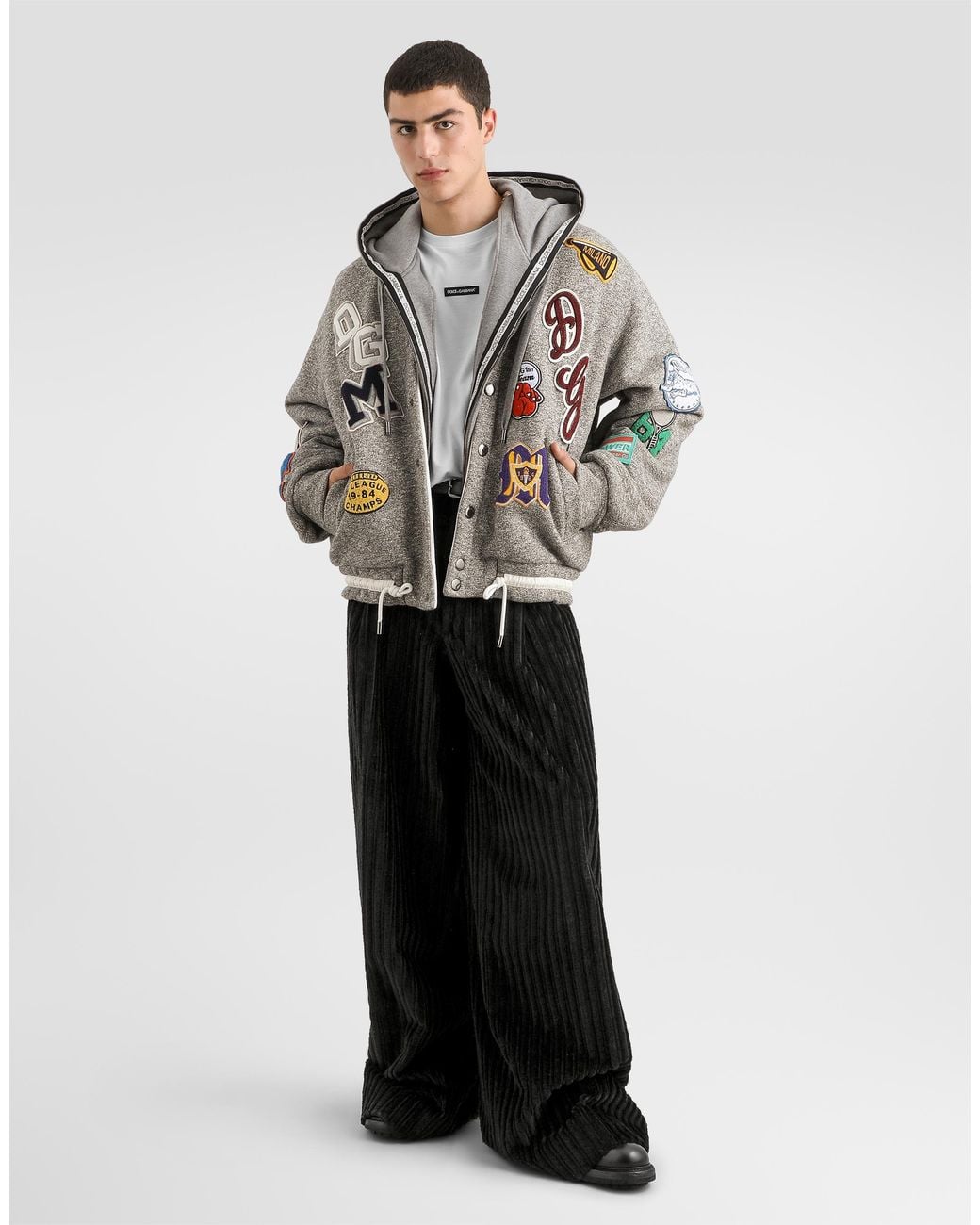 Dolce & Gabbana White Fleece Bomber Jacket for men