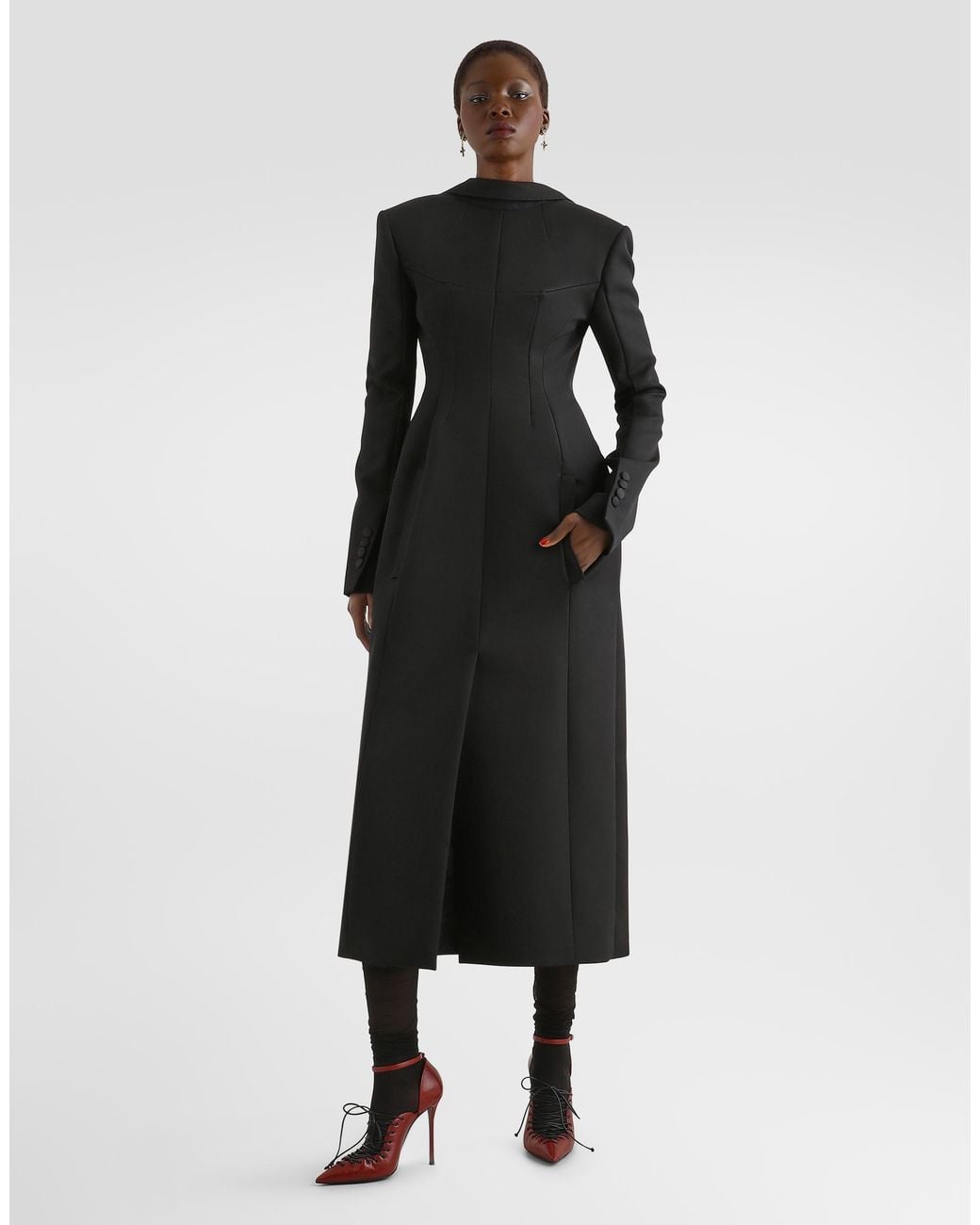 Dolce & Gabbana Black Wool Grain Poudré Coat
