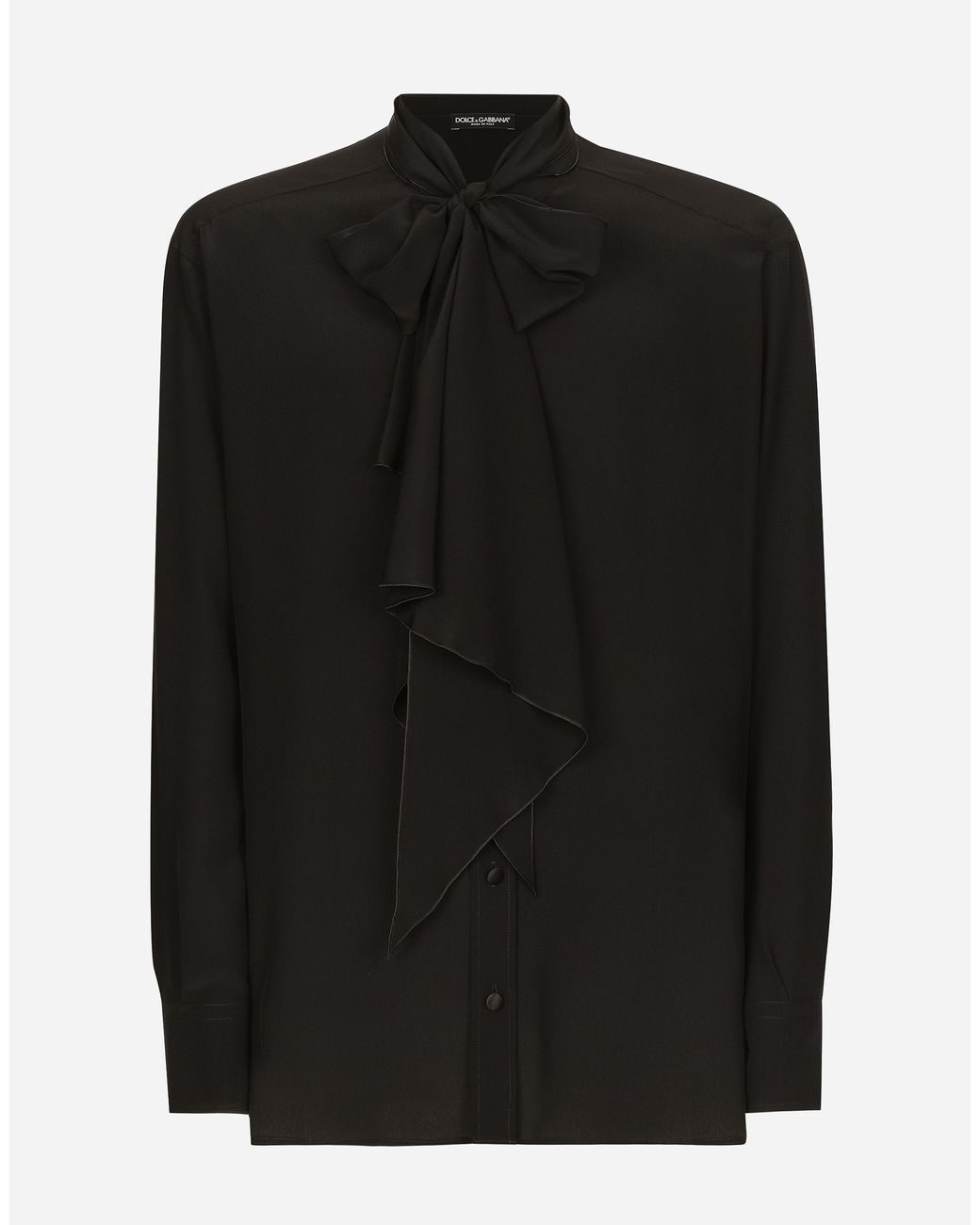 Dolce & Gabbana Black Oversize Silk Shirt With Pussy-Bow for men