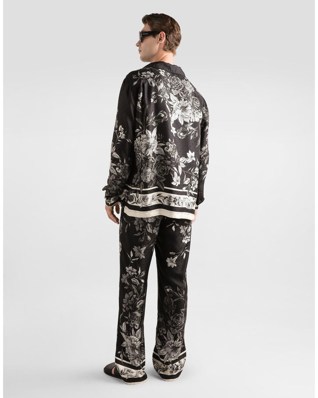 Dolce & Gabbana Black Flower Bouquet-Print Vanity Jacquard Twill Trousers for men