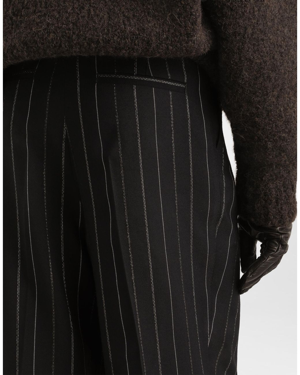Dolce & Gabbana Black Virgin Wool Pinstripe Trousers for men