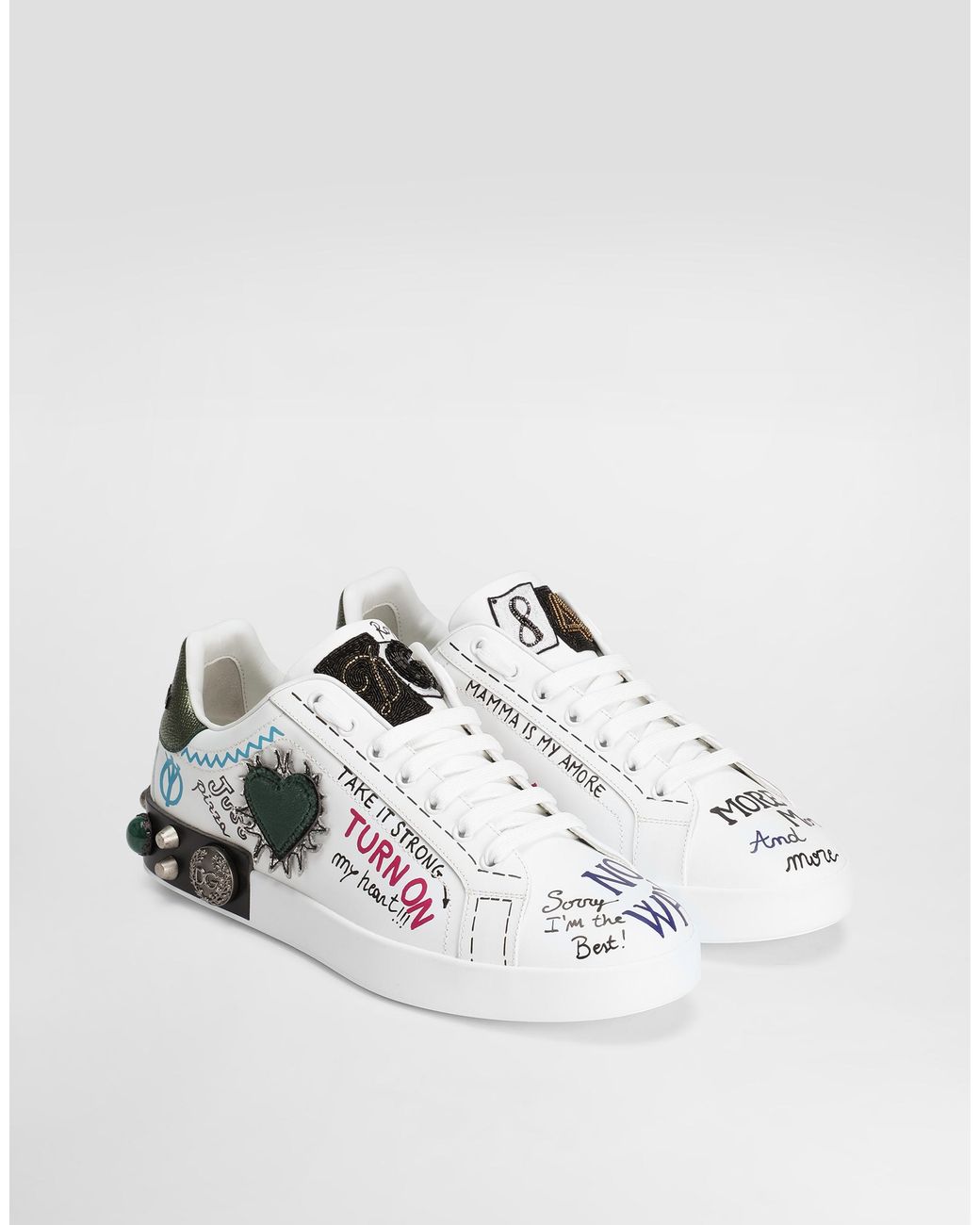 Dolce & Gabbana White "Portofino" Sports Shoes With Appliqués for men