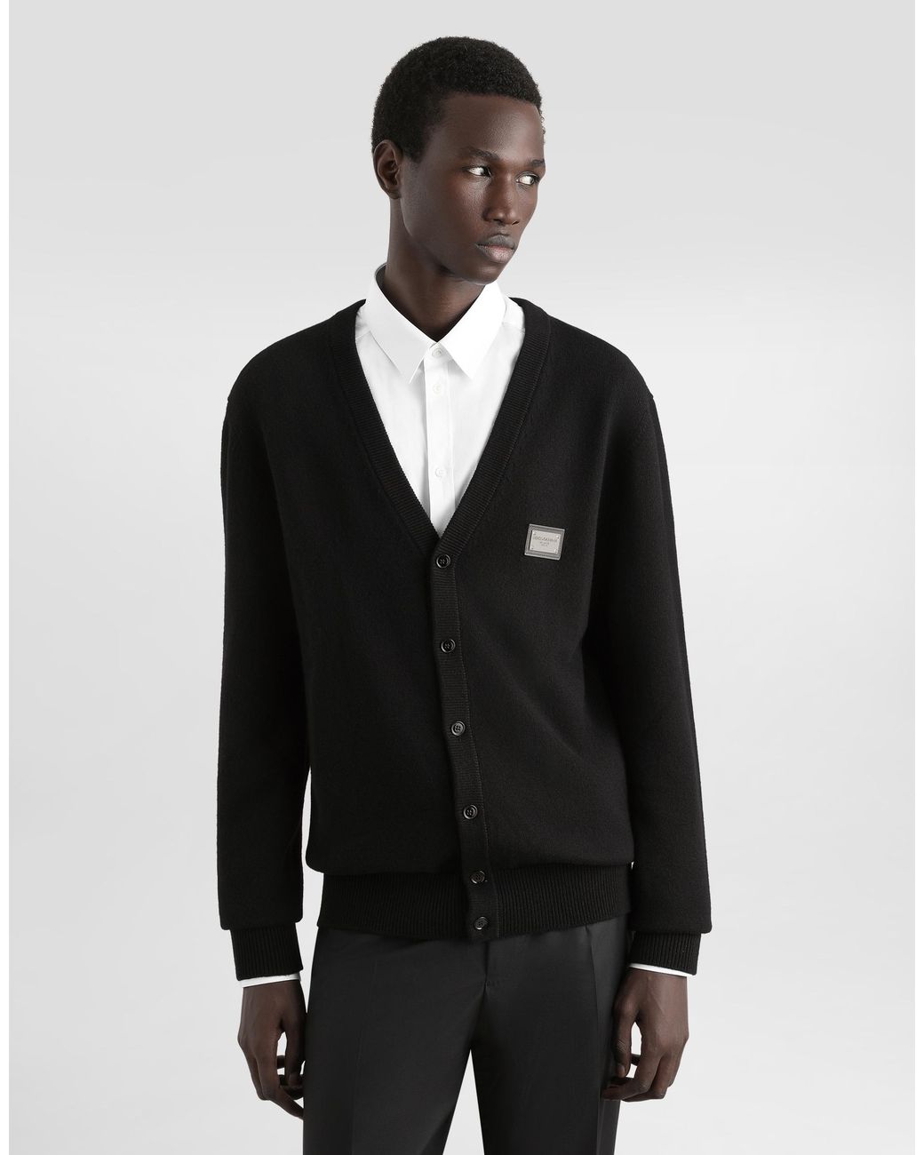 Dolce & Gabbana Black Cashmere And Wool Cardigan With Branded Tag for men