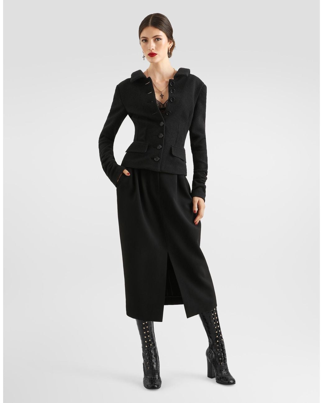 Dolce & Gabbana Black Double Wool Crêpe Skirt