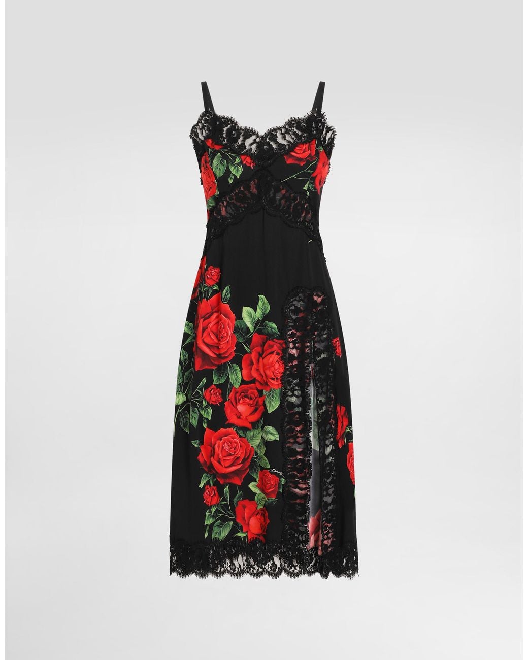 Dolce & Gabbana Red Rose-Print Charmeuse Dress�