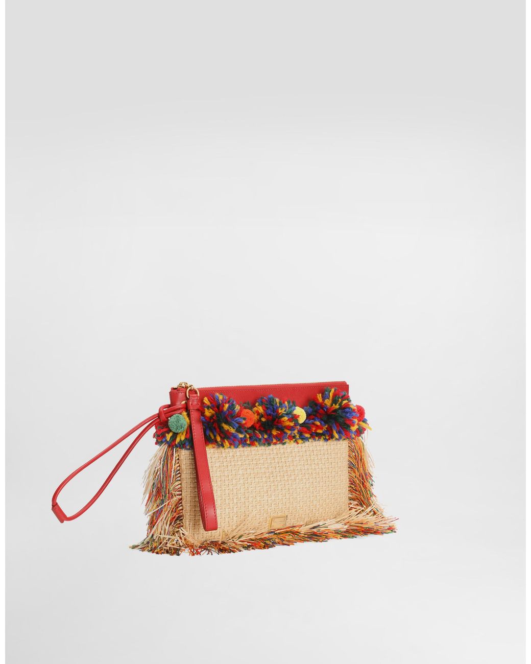 Dolce & Gabbana Multicolor Raffia Toiletry Bag With Fringes