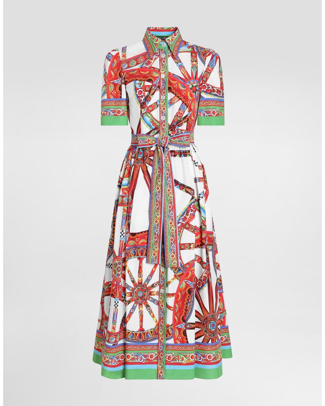 Dolce & Gabbana Red Carretto-Print Poplin Shirt Dress
