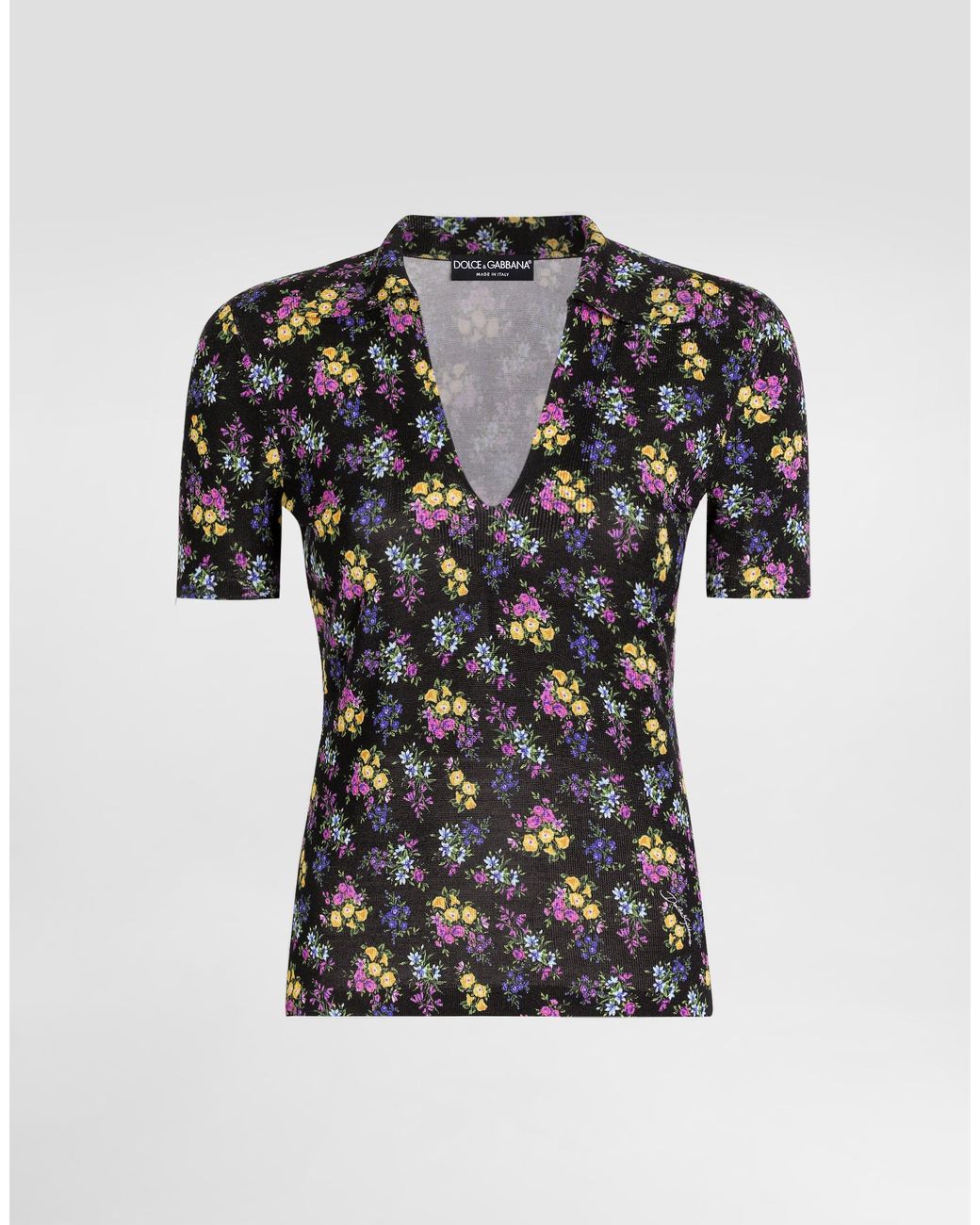 Dolce & Gabbana Black Small Floral-Print Silk Pullover