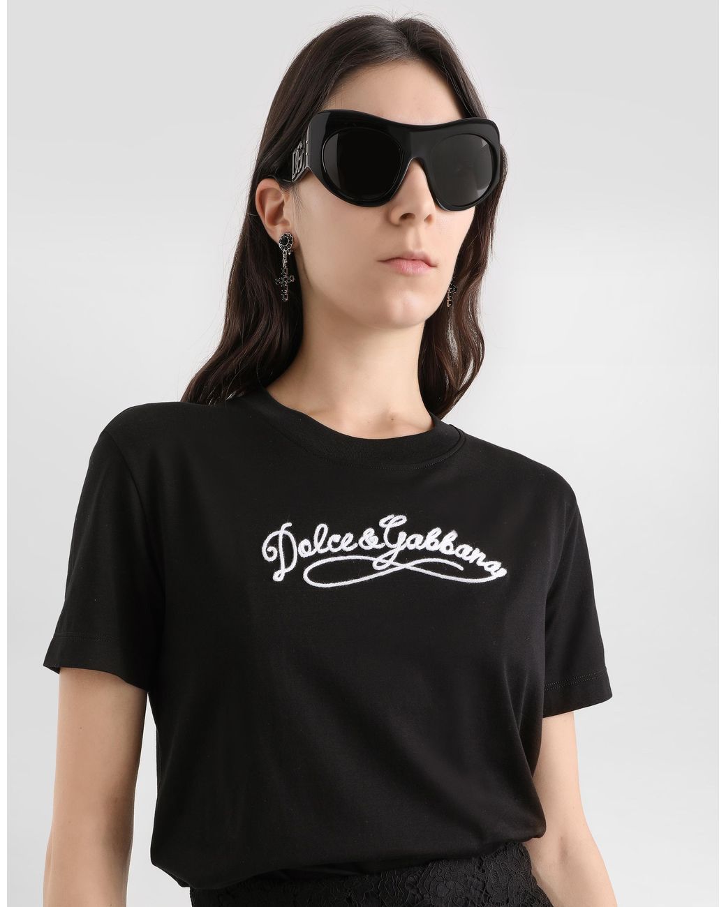 Dolce & Gabbana Black Jersey T-Shirt Mit Stickerei