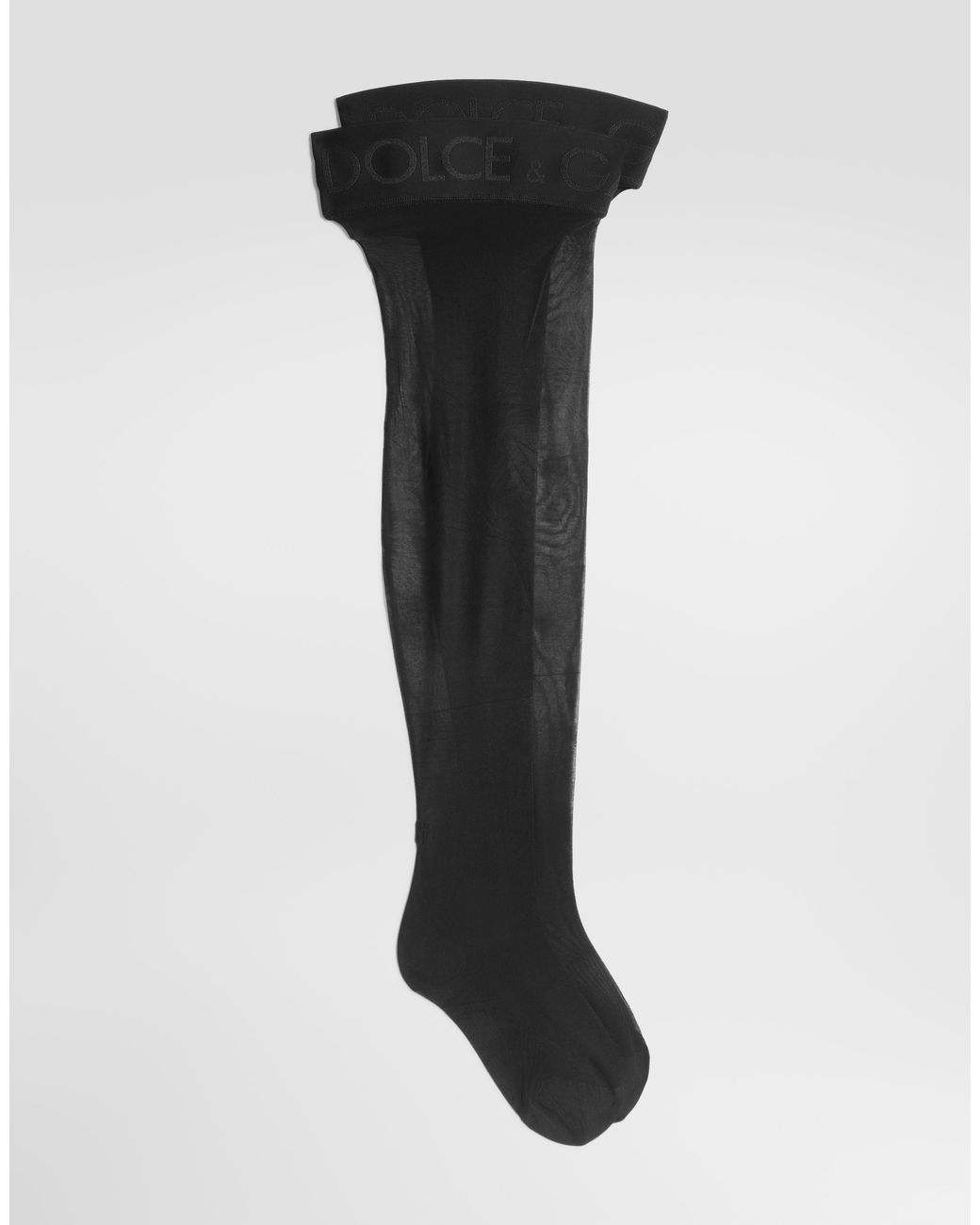 Dolce & Gabbana Black Hold-Up Stockings With Logo