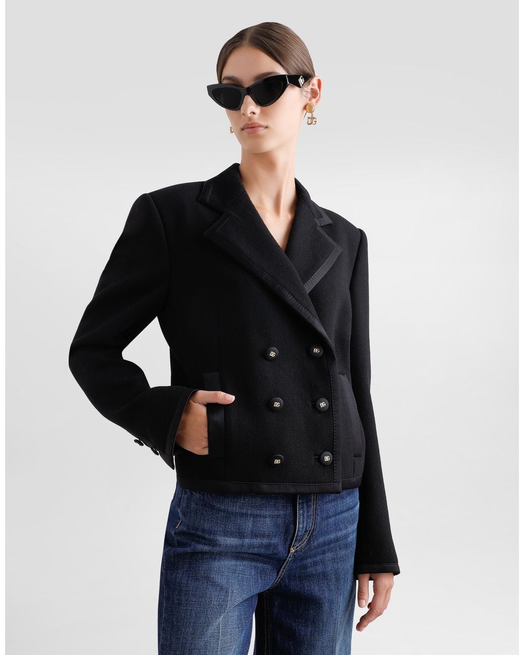 Dolce & Gabbana Black Short Double-Breasted Wool Crepe Jacket