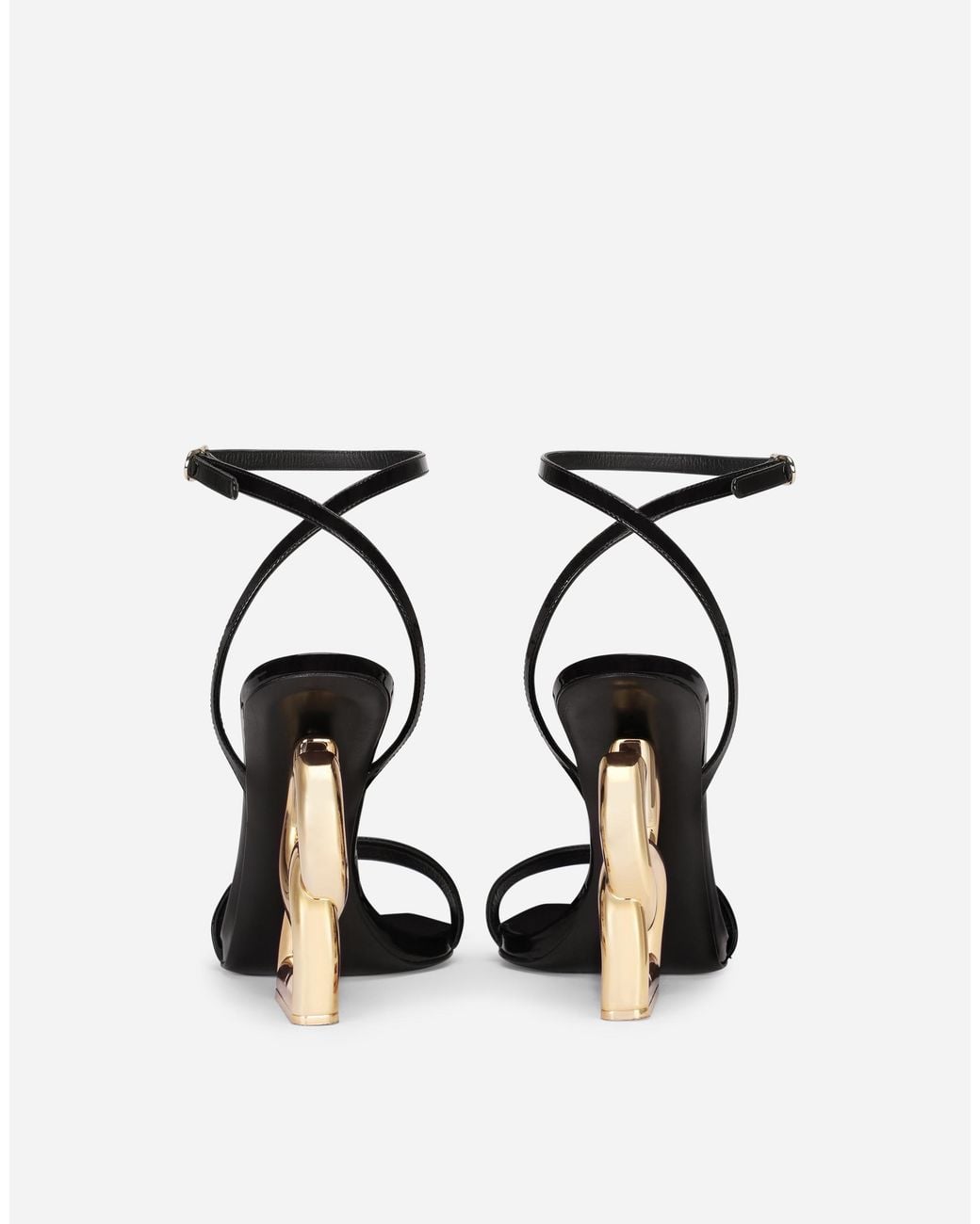 Dolce & Gabbana Black Patent Leather Sandals With Dg Pop Heel